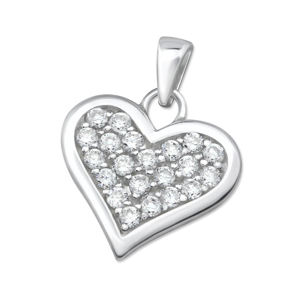 Silver pendant, Heart with Cubic Zirconia