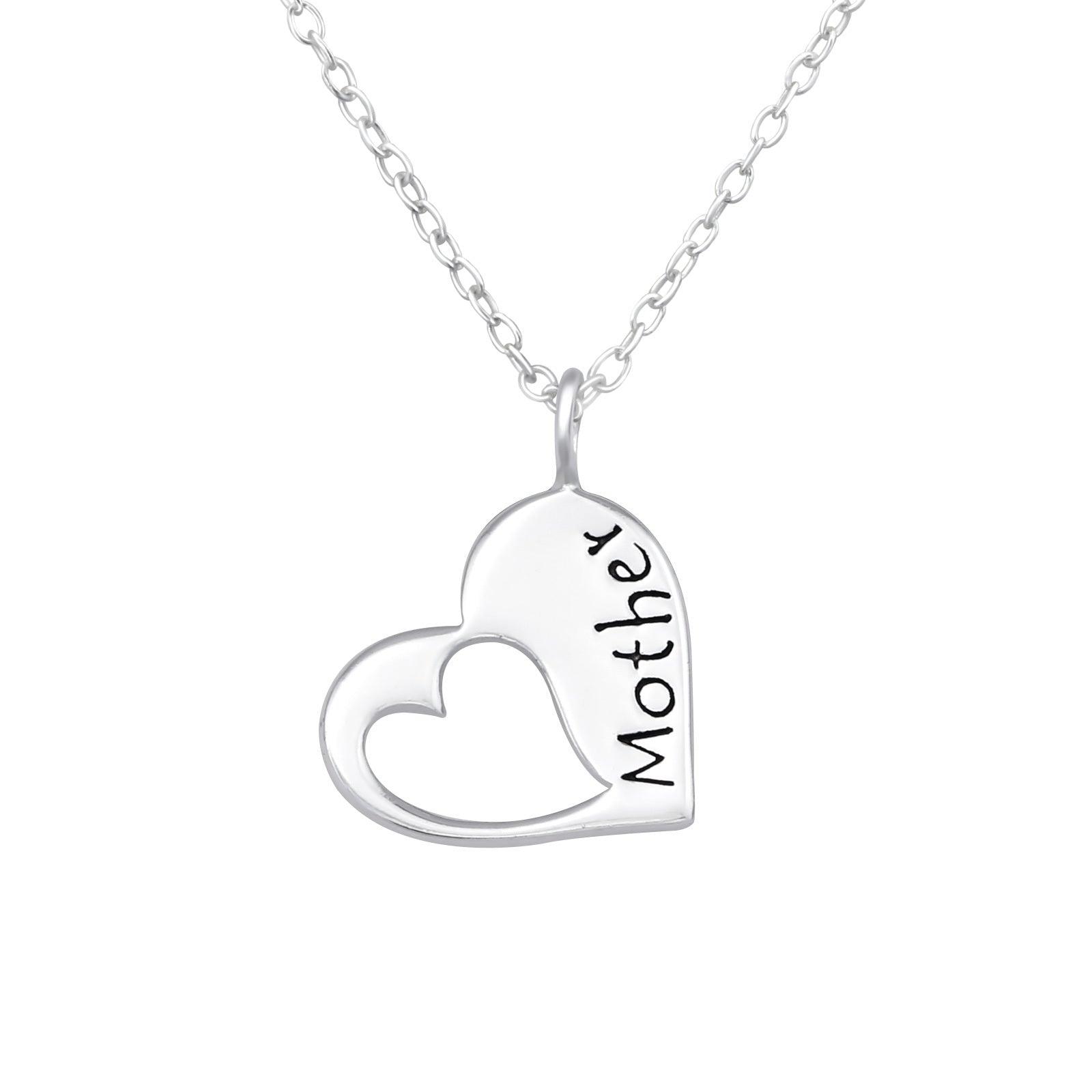 Silver necklace, Heart with text Mother (heart)