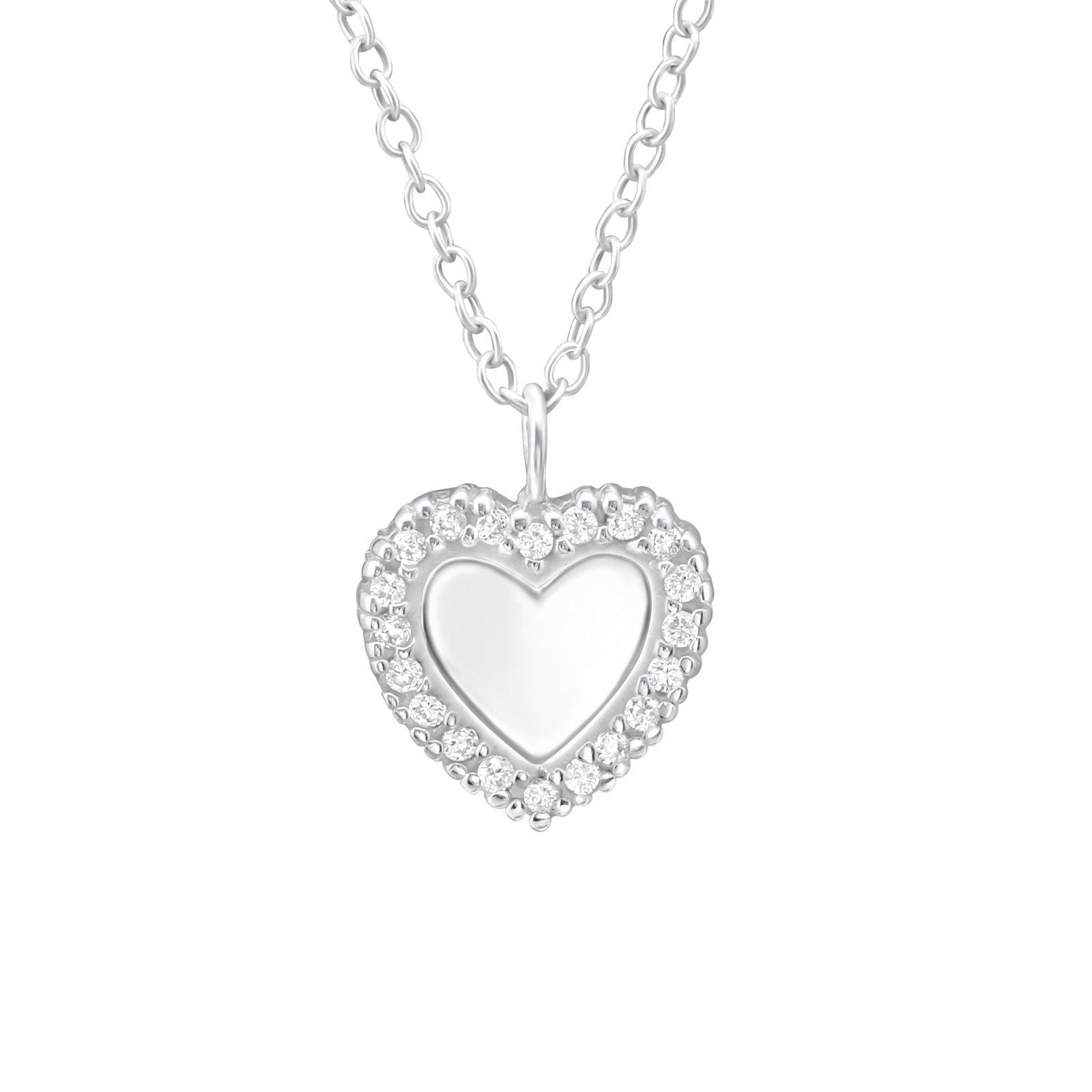 Silver necklace, Modern Heart with Cubic Zirconia