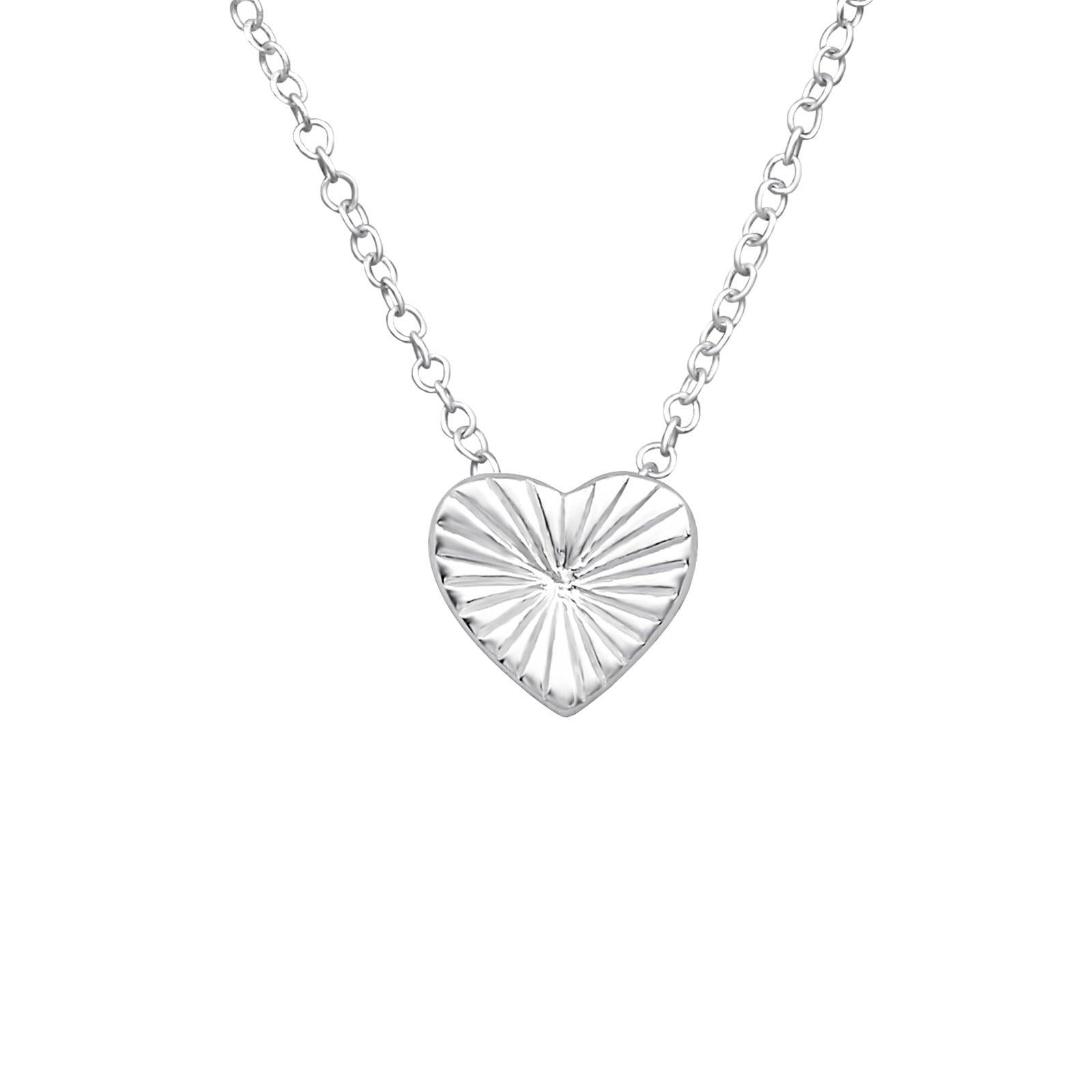 Hopeinen kaulakoru, Mini Heart with Diamond Cut