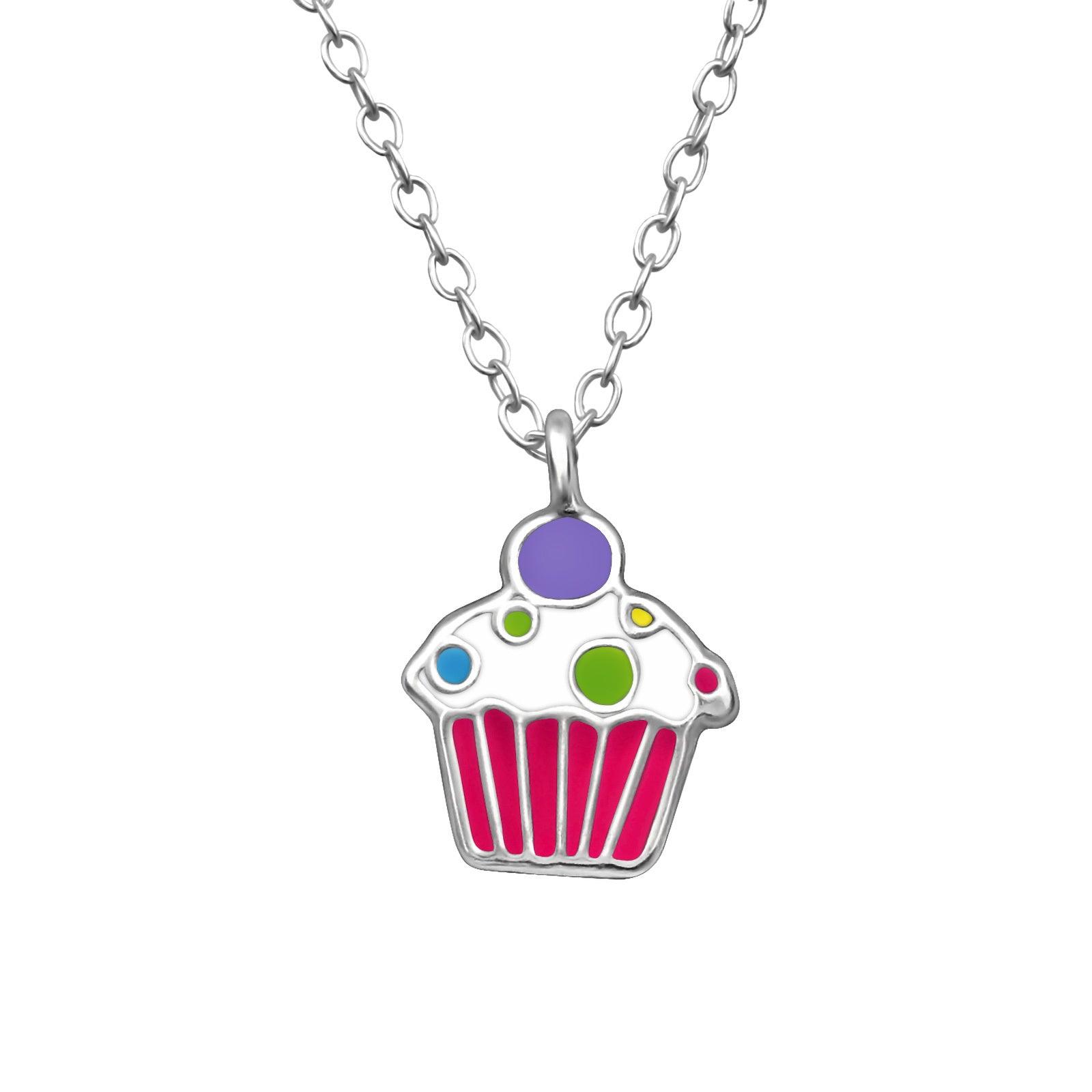 Silver necklace, Cup Cake (pink muffin)