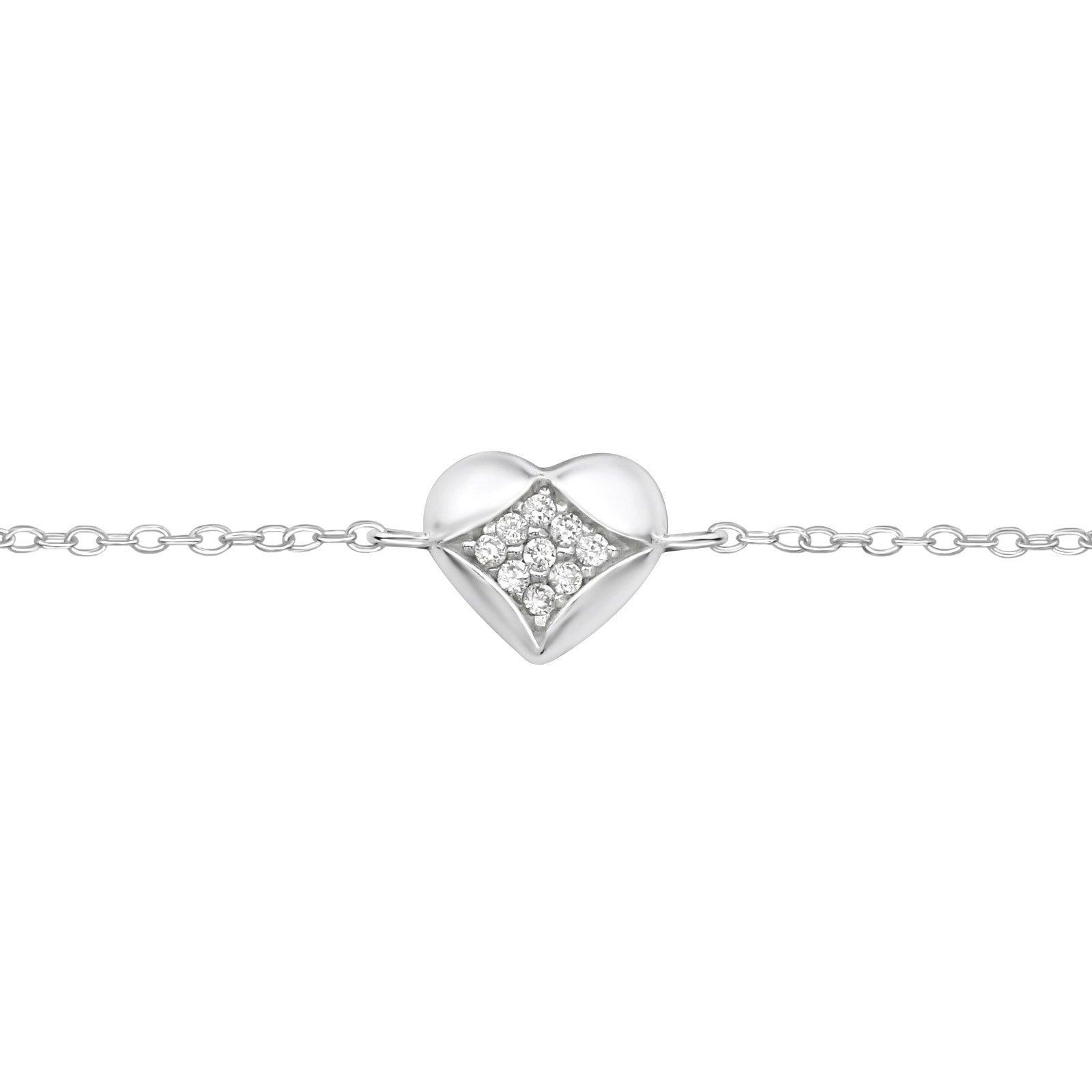 Hopeinen rannekoru, Pretty Heart with Cubic Zirconia