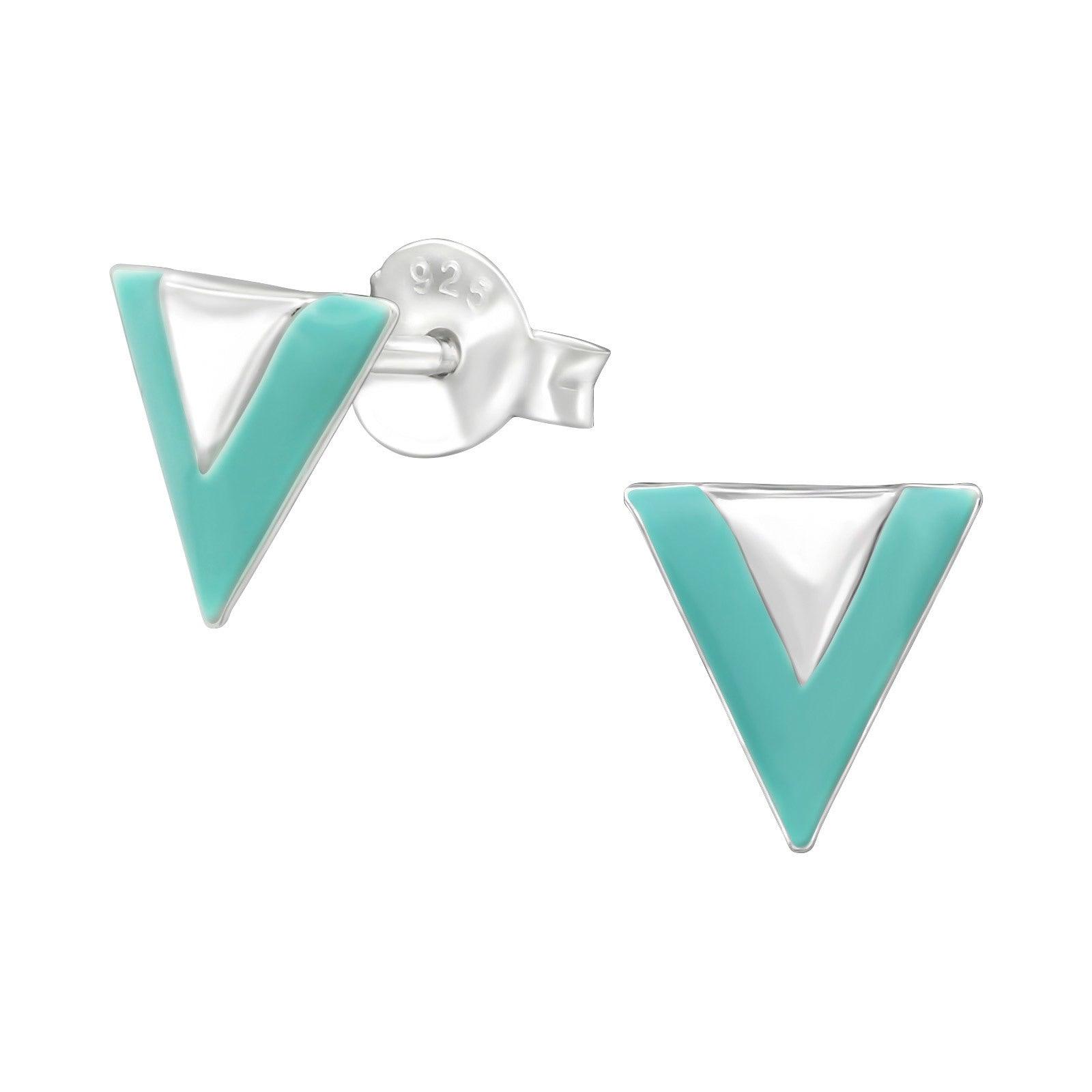 Silver earrings, ModernTriangle with Turquoise effect