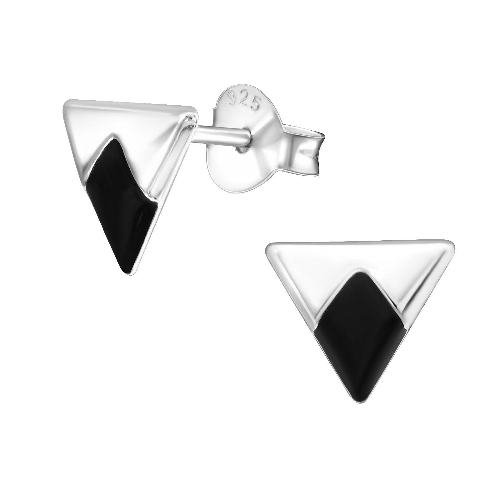 Silver earrings, Small Triangle with Black Diamond