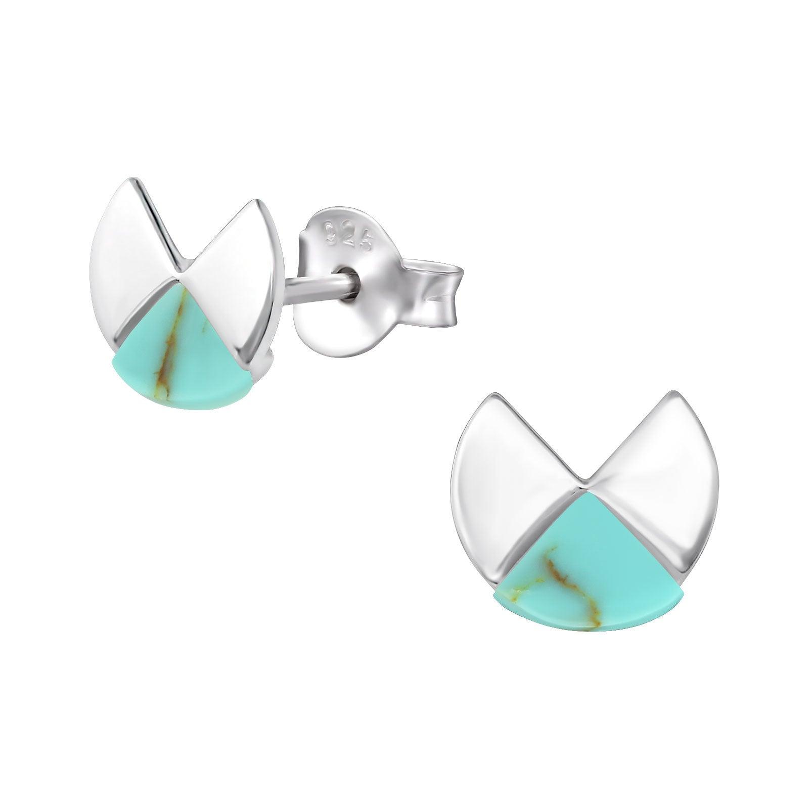 Silver earrings, Half Circle with Turquoise