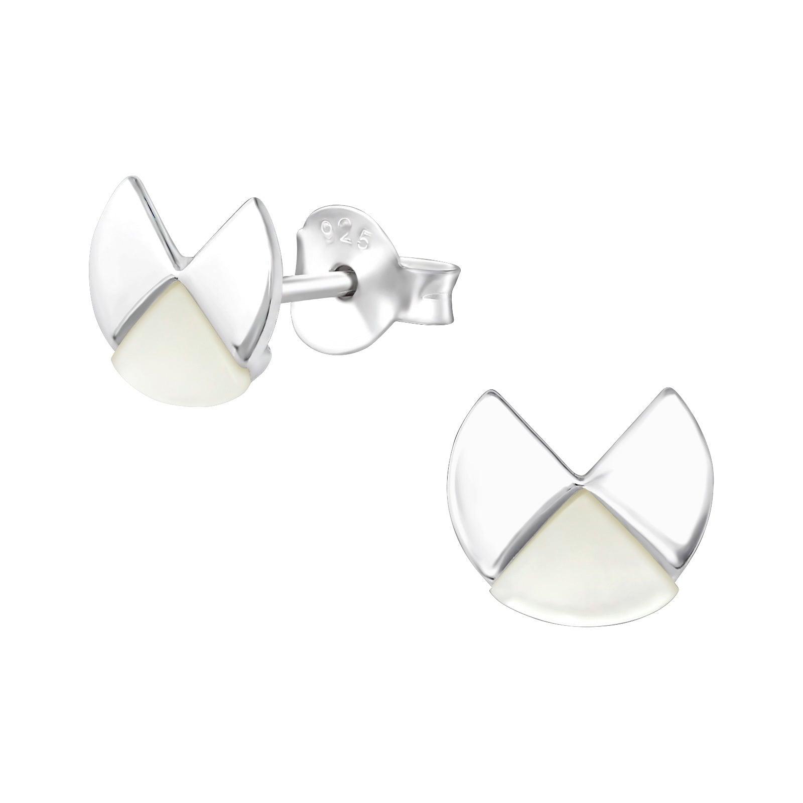 Silver earrings, Half Circle with White