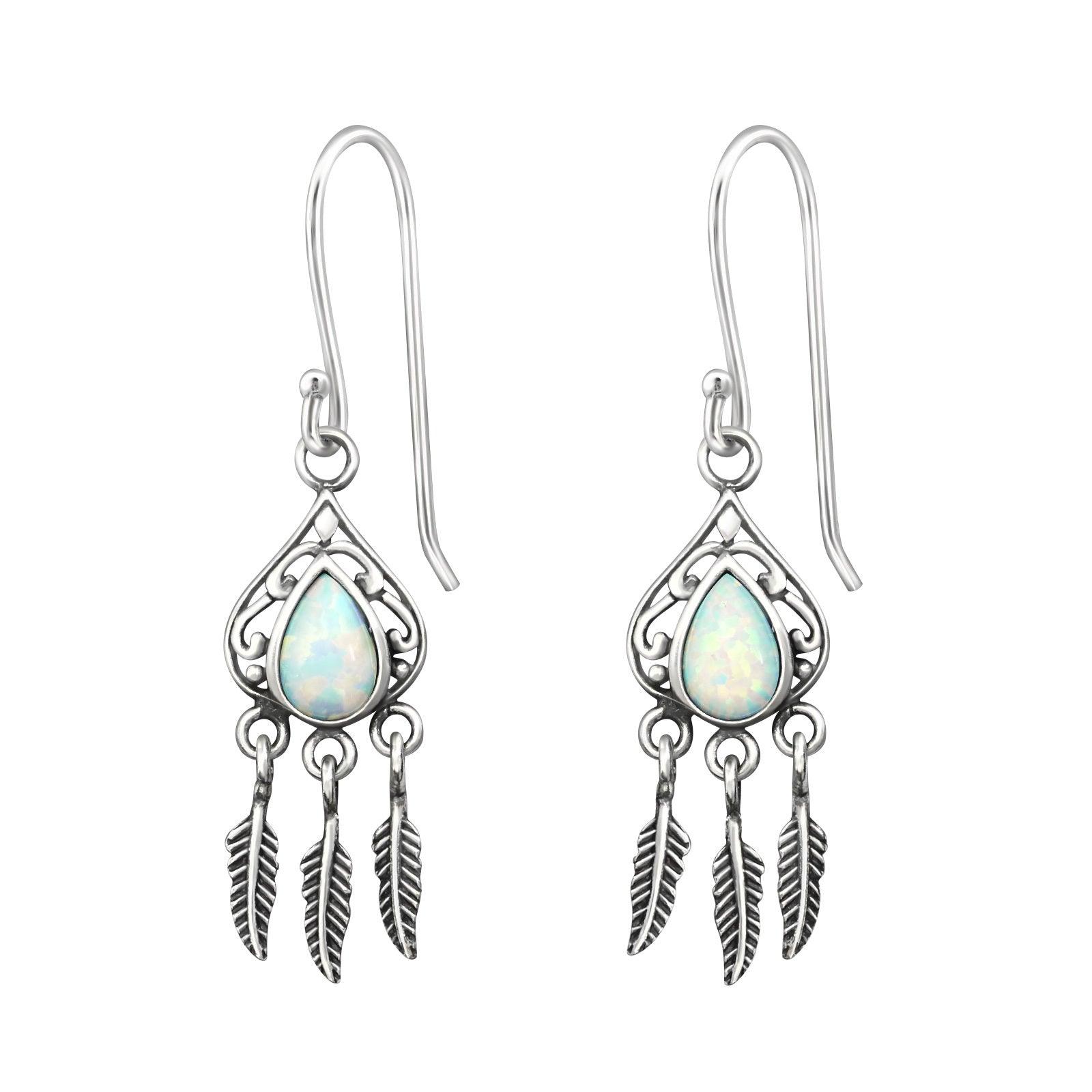 Silver earrings, Antique Silver Dream Catcher in Fire Snow