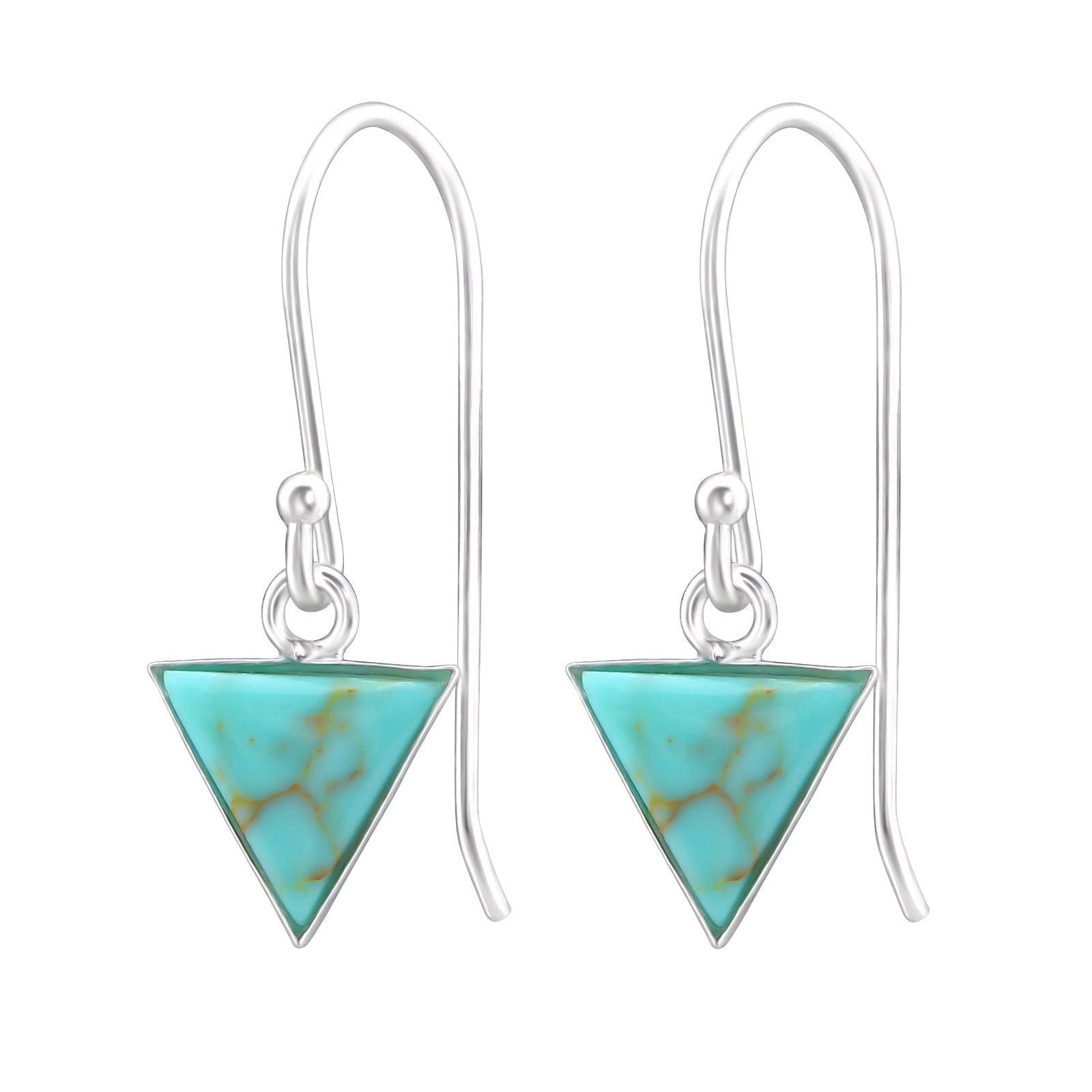 Silver earrings, Small Triangle with Green Turquoise