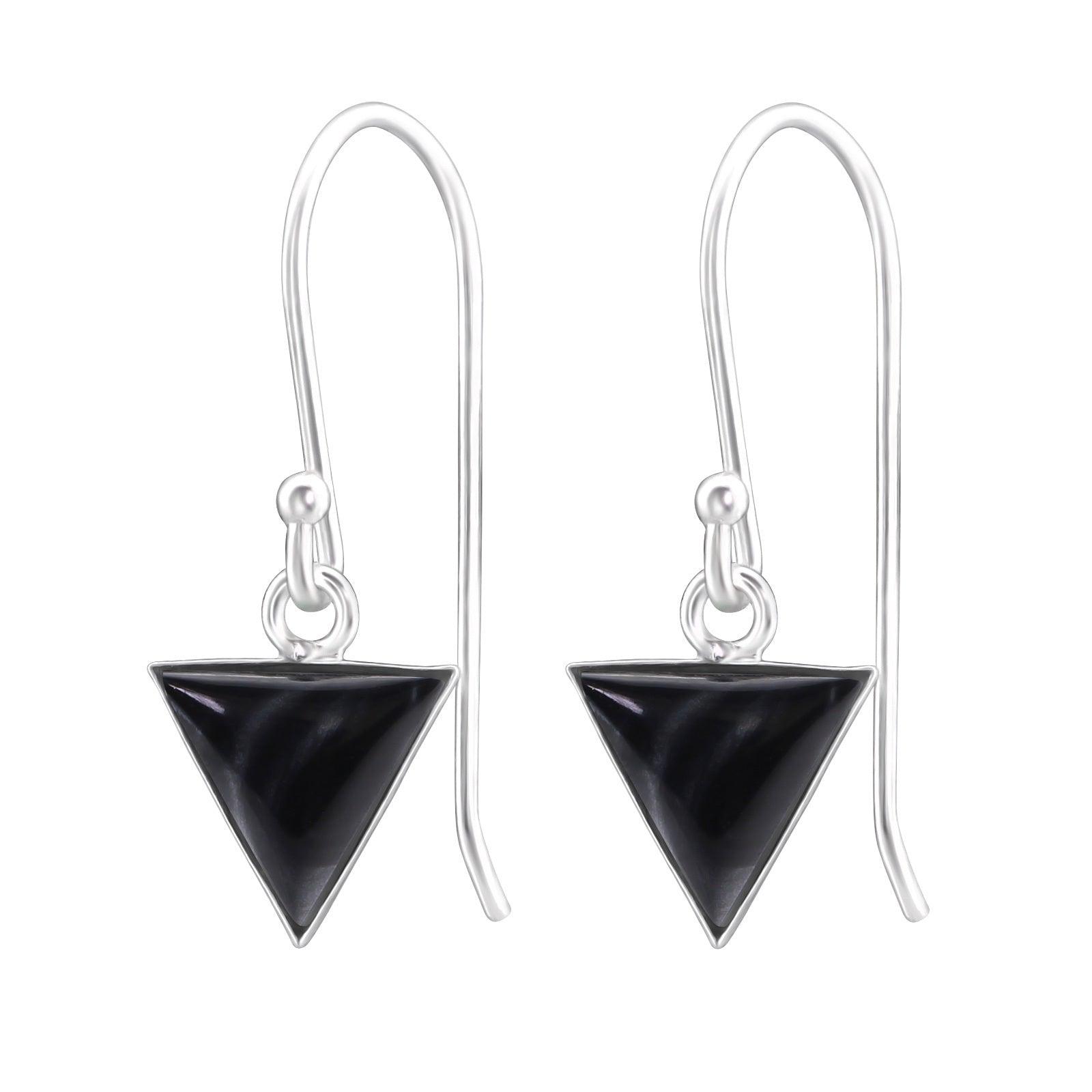 Silver earrings, Small Triangle in Black Shell