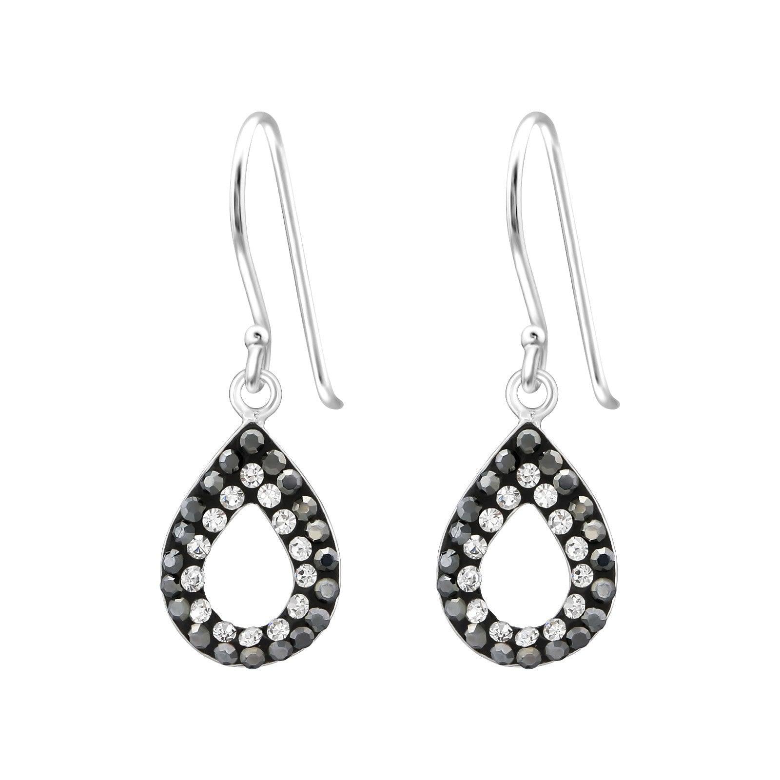 Silver earrings, Teardrop in Black &amp; Grey