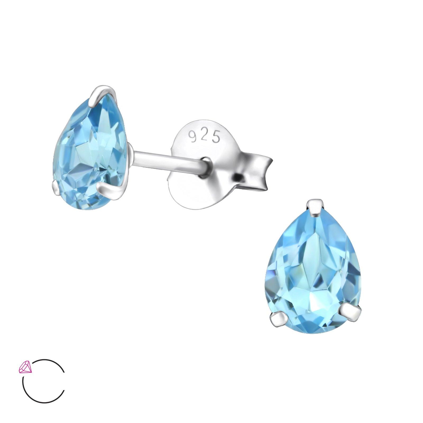 Hopeiset korvanapit, LA CRYSTALE, Aquamarine Teardrop