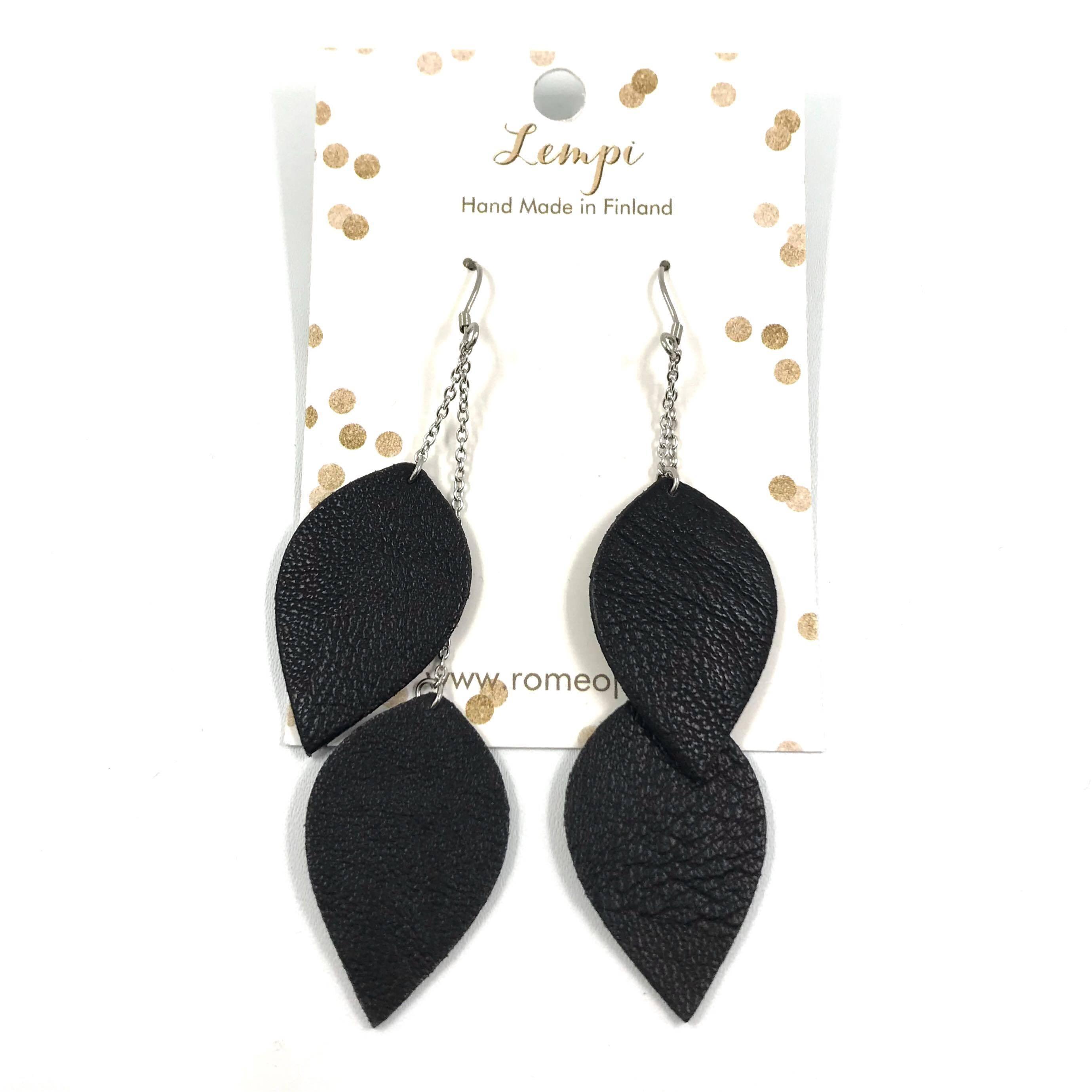 LEMPI earrings, Leaves (black, two-piece)