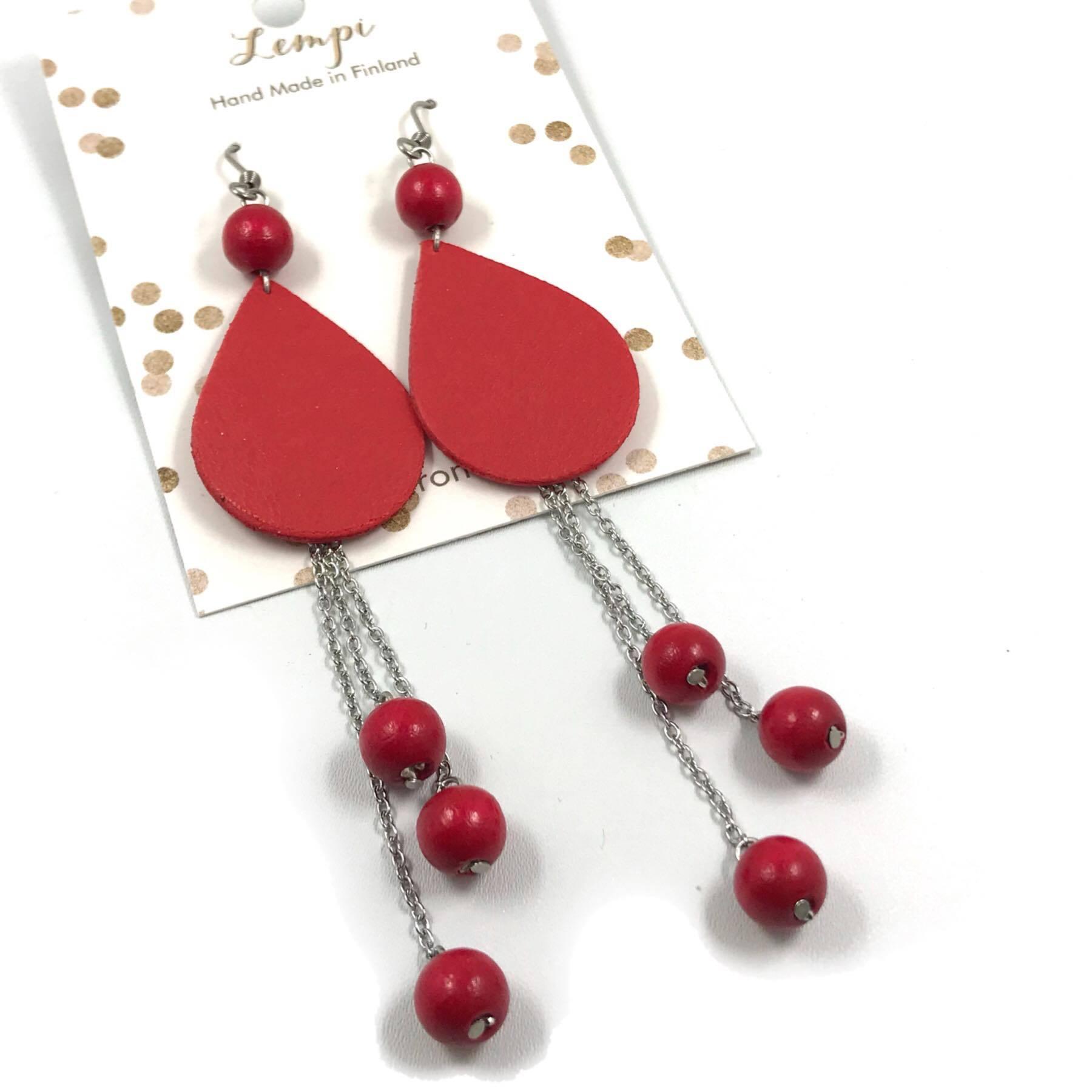 LEMPI earrings, Lily of the valley (lingonberry red)