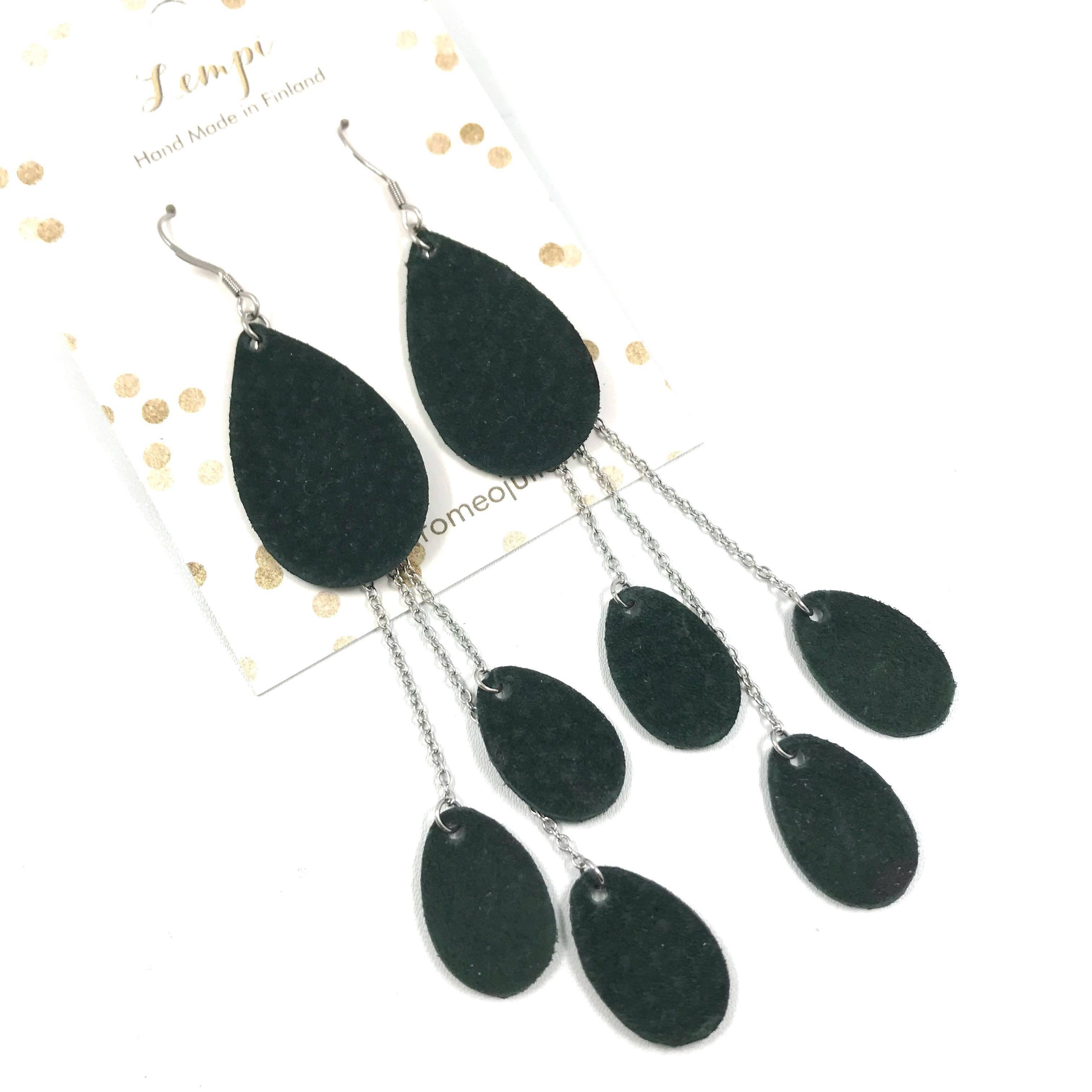 LEMPI earrings, Dewdrop (dark green)