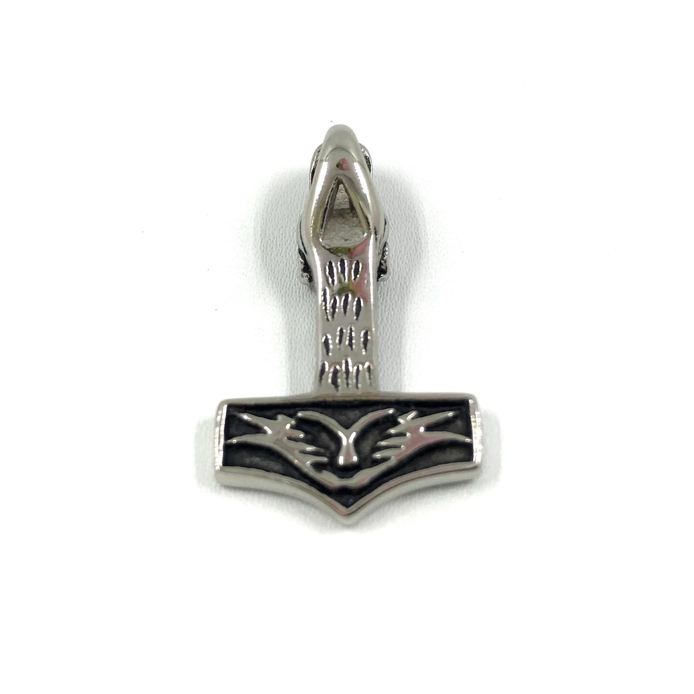 Surgical steel pendant, Wolf head Thor's hammer