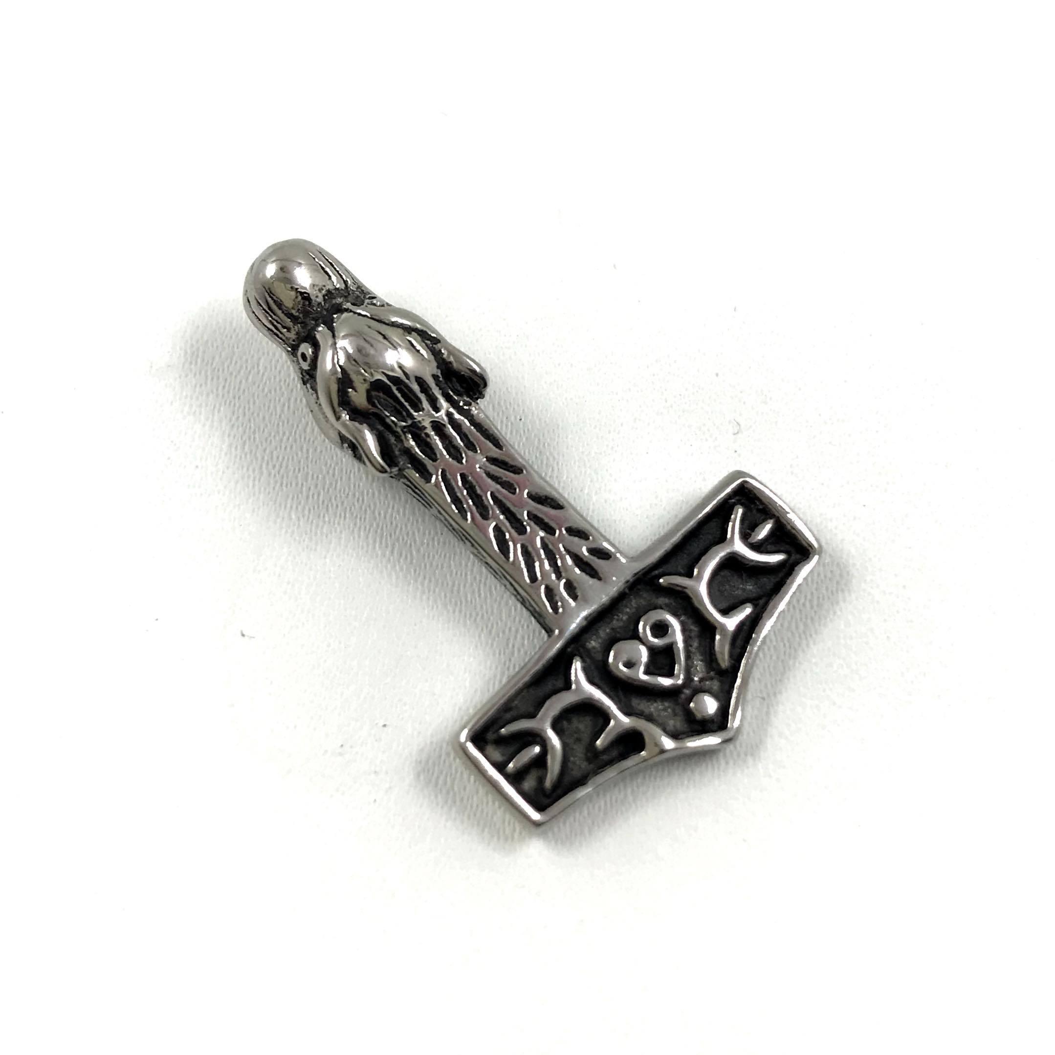 Surgical steel pendant, Wolf head Thor's hammer