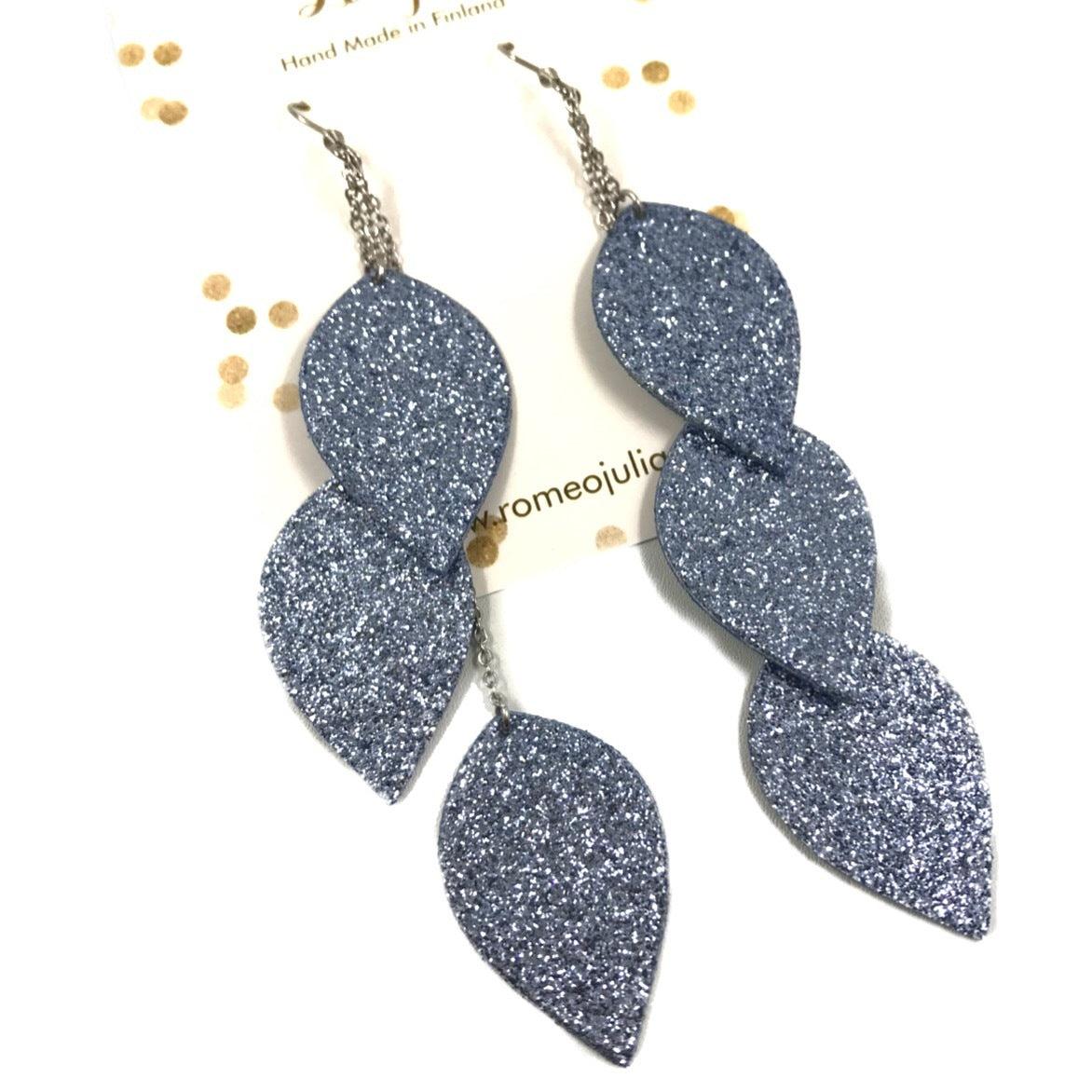 LEMPI earrings, Leaves (winter blue glitter)