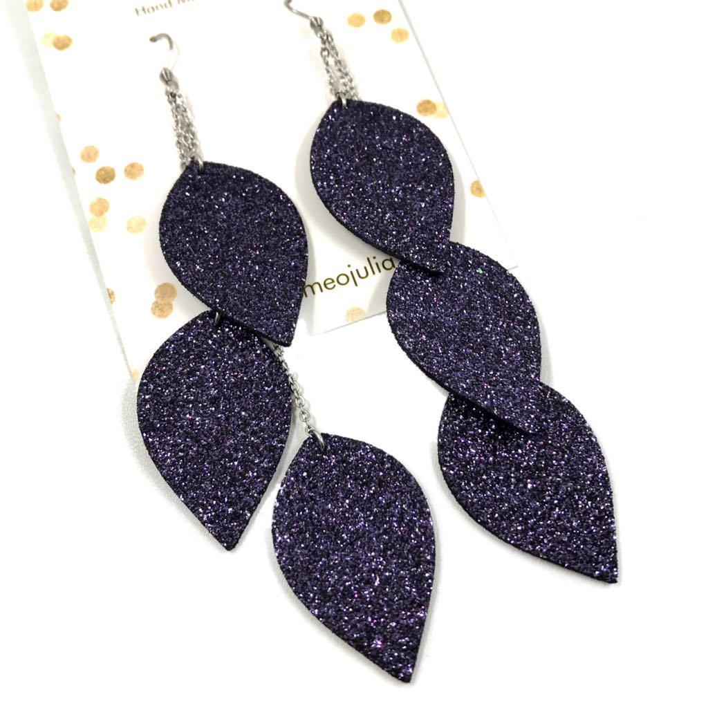 LEMPI earrings, Leaves (starry sky glitter)