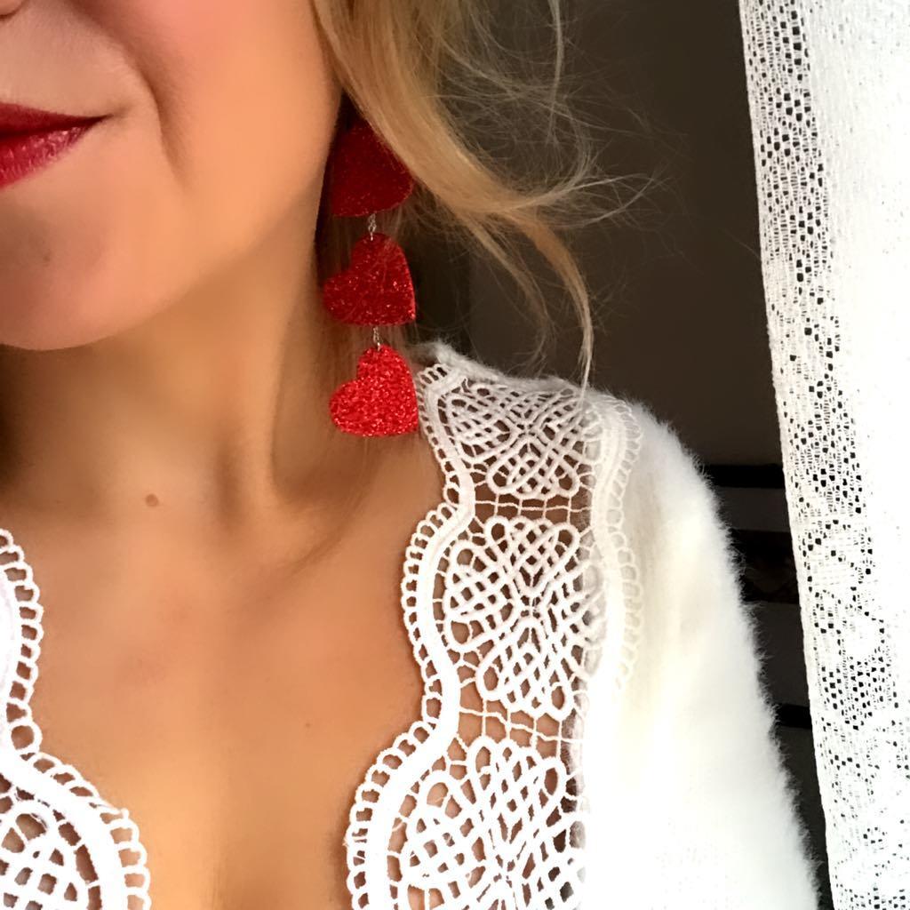 LEMPI earrings, Lempi (red glitter, three-piece)