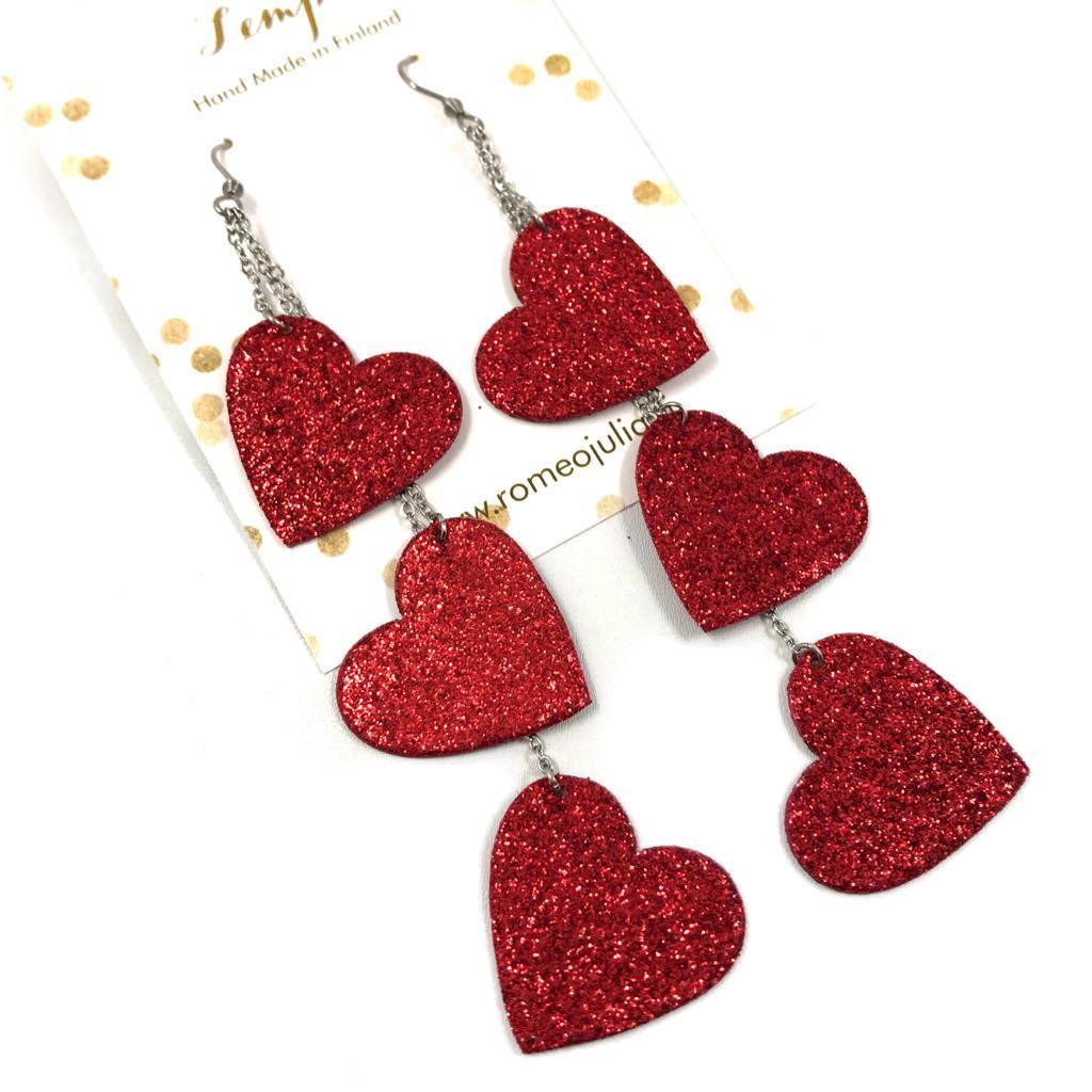 LEMPI earrings, Lempi (red glitter, three-piece)