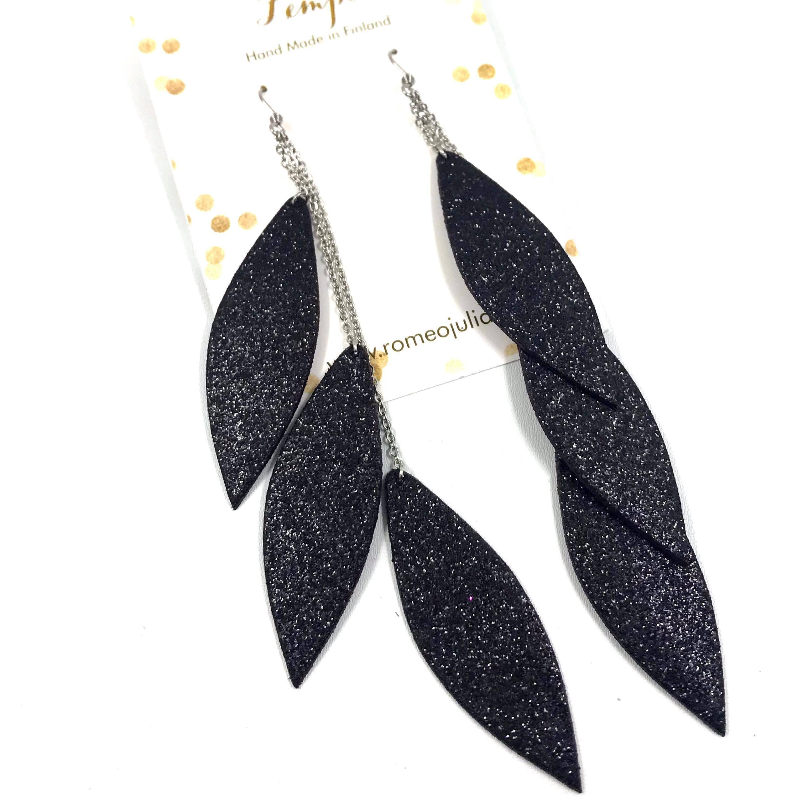 LEMPI earrings, Laura (black glitter, three-piece)