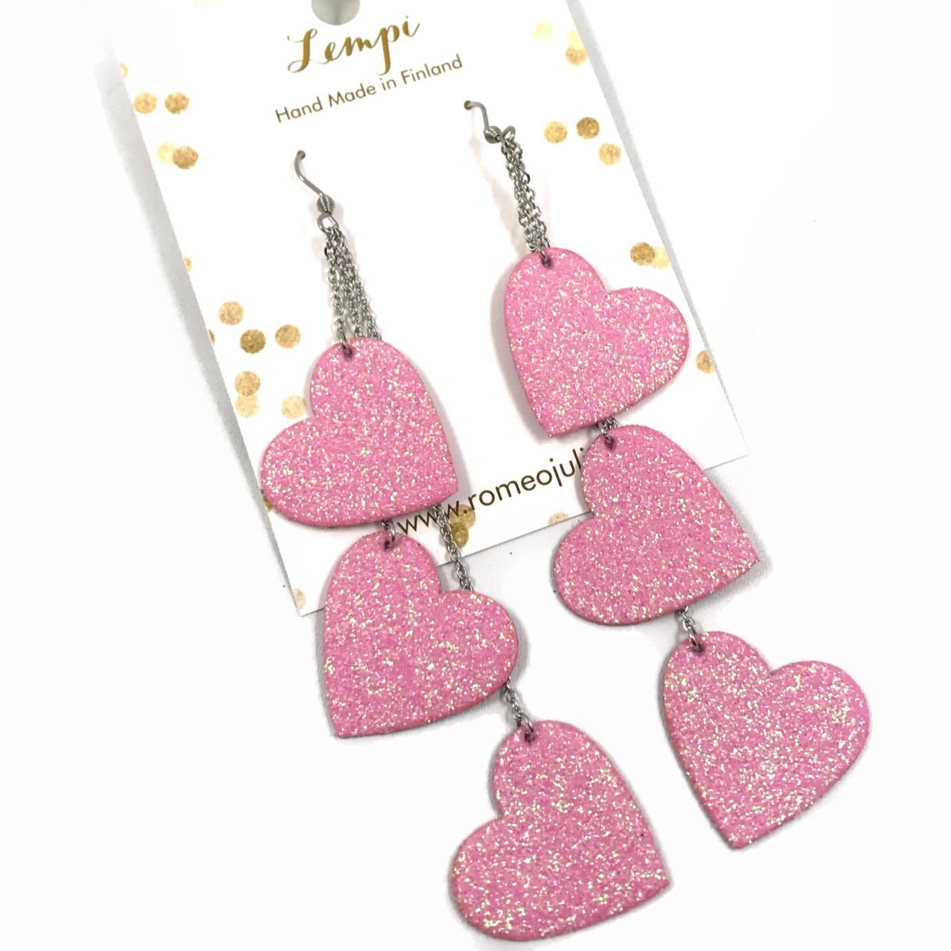 LEMPI earrings, Lempi (3-piece, candy pink glitter)