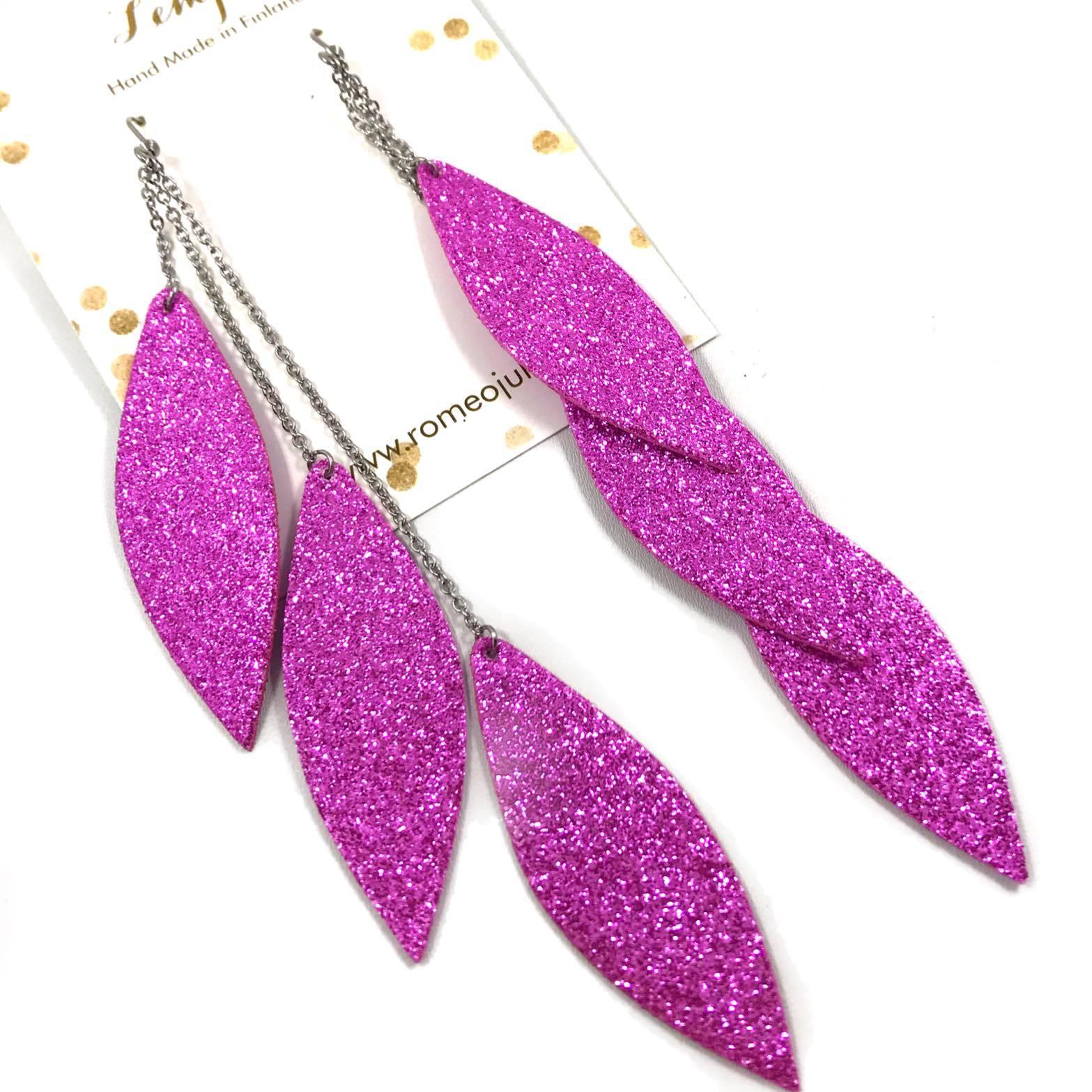 LEMPI earrings, Laura (pink glitter, three-piece)