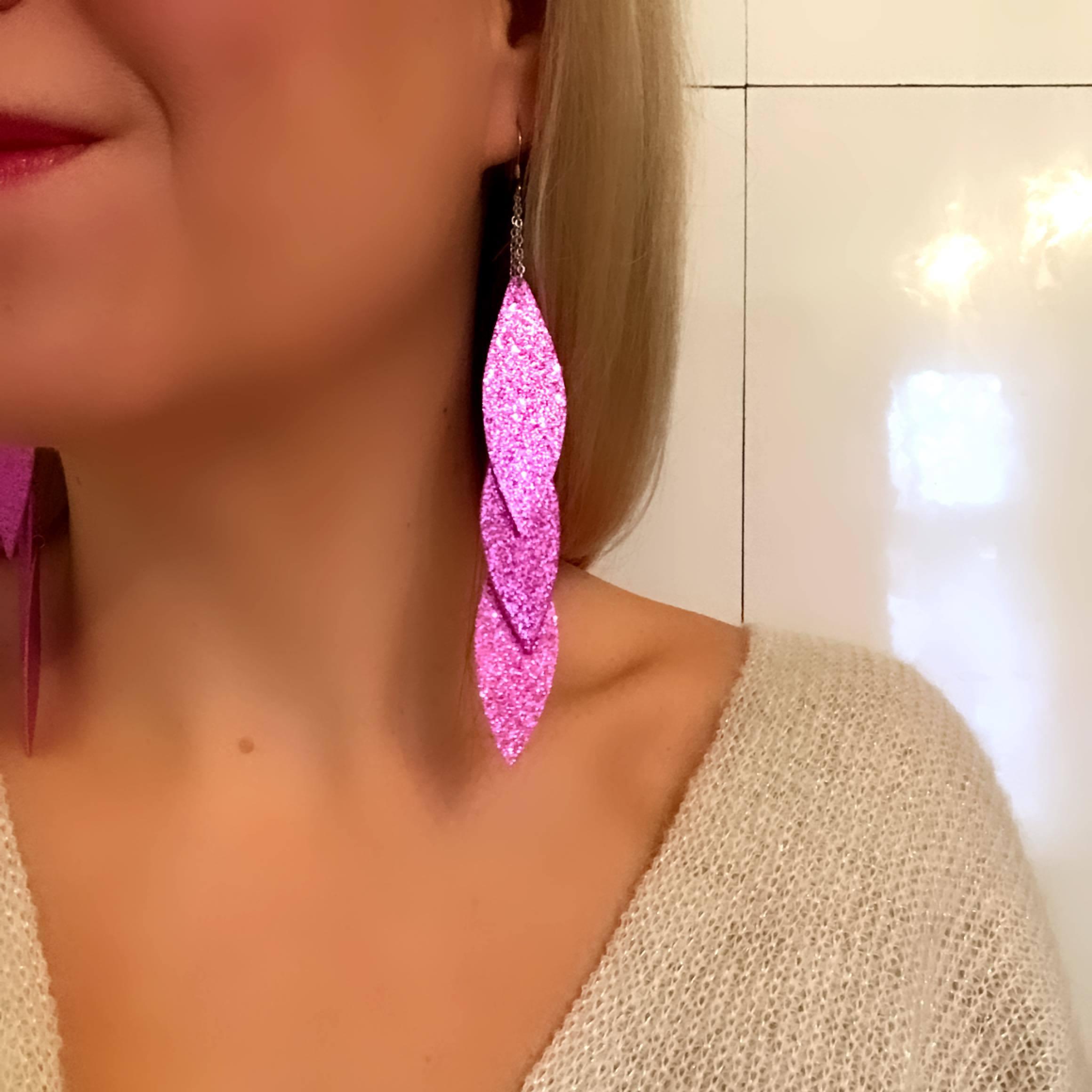 LEMPI earrings, Laura (pink glitter, three-piece)