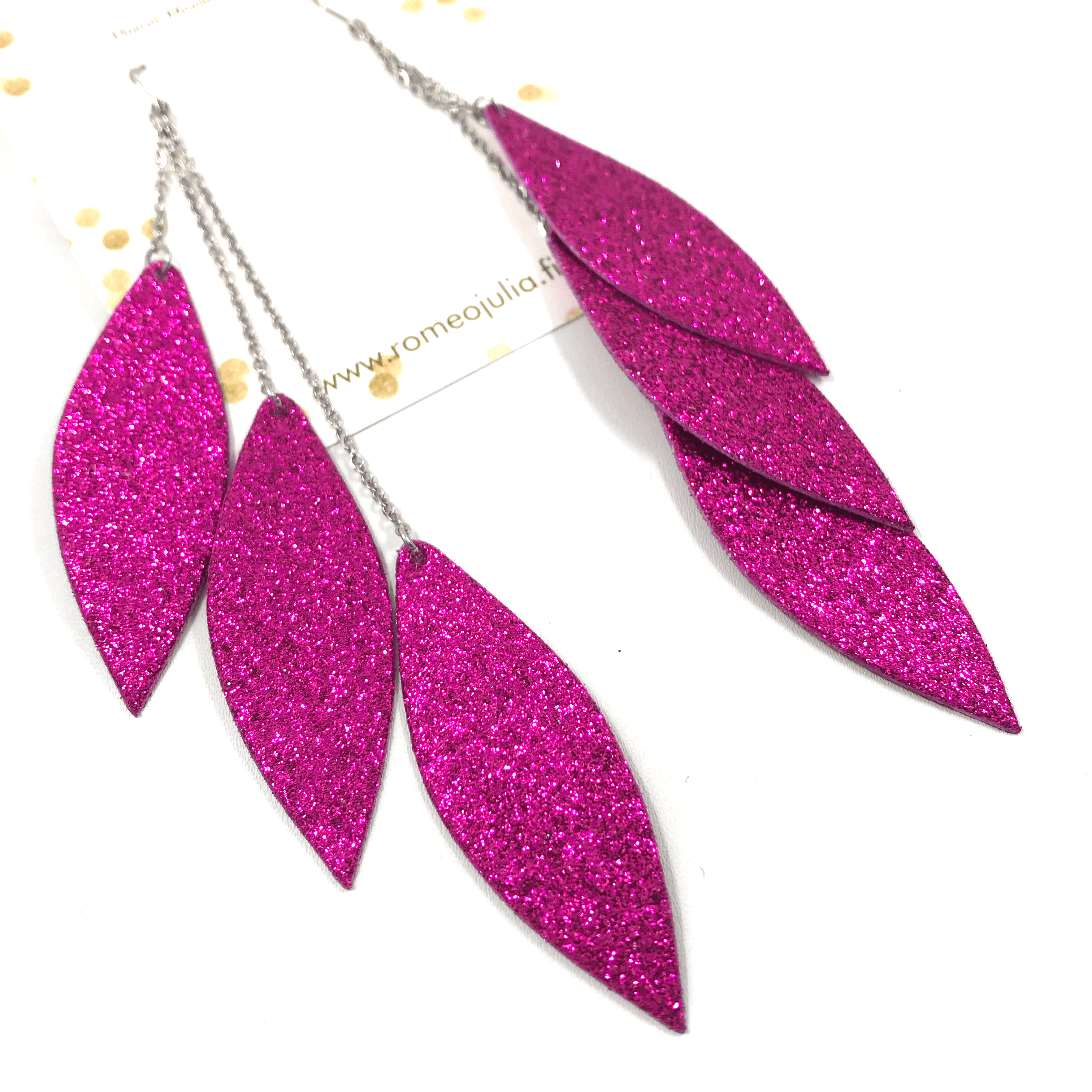 LEMPI earrings, Laura (fuchsia glitter, three-piece)