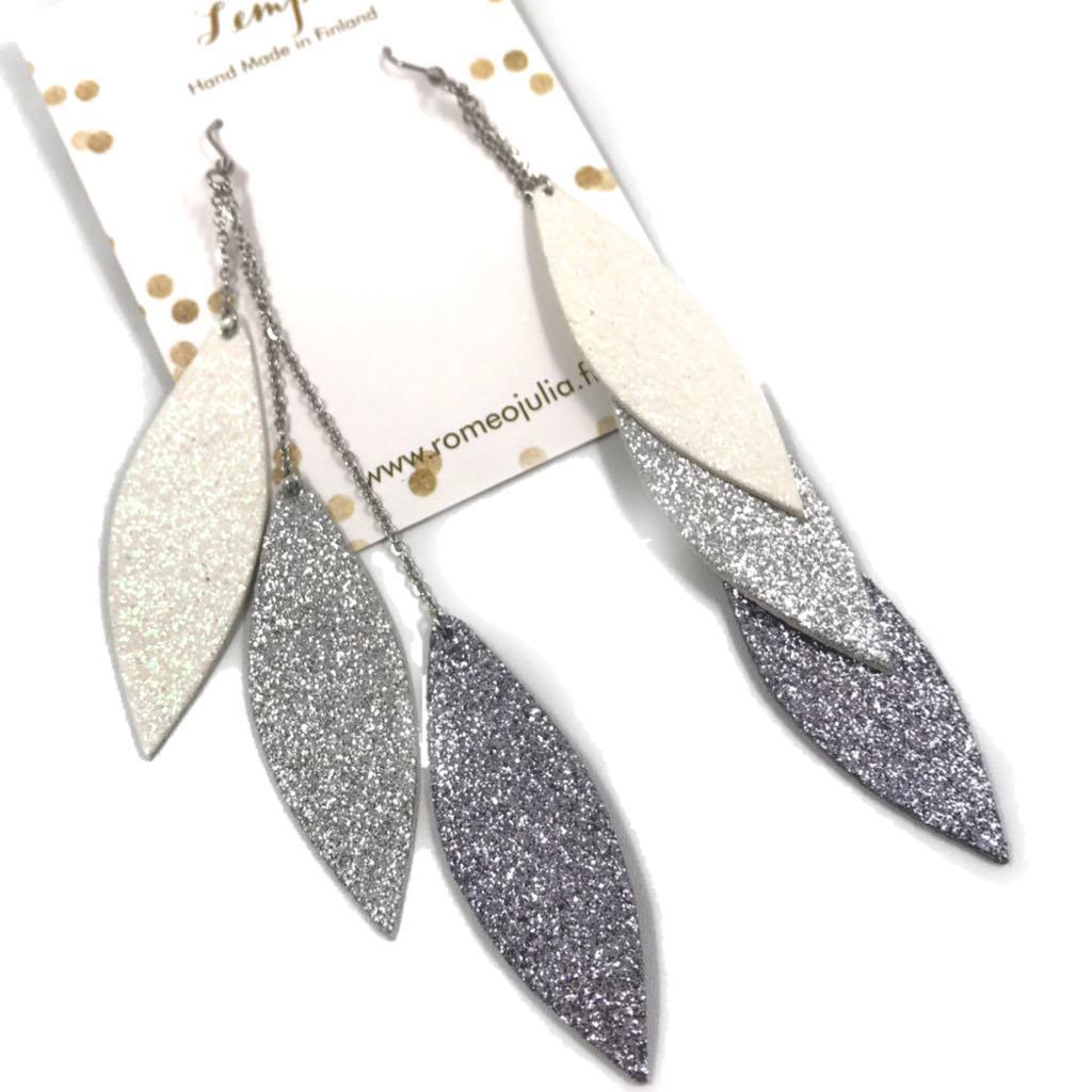 LEMPI earrings, Laura (white, silver, titanium glitter; three-piece)