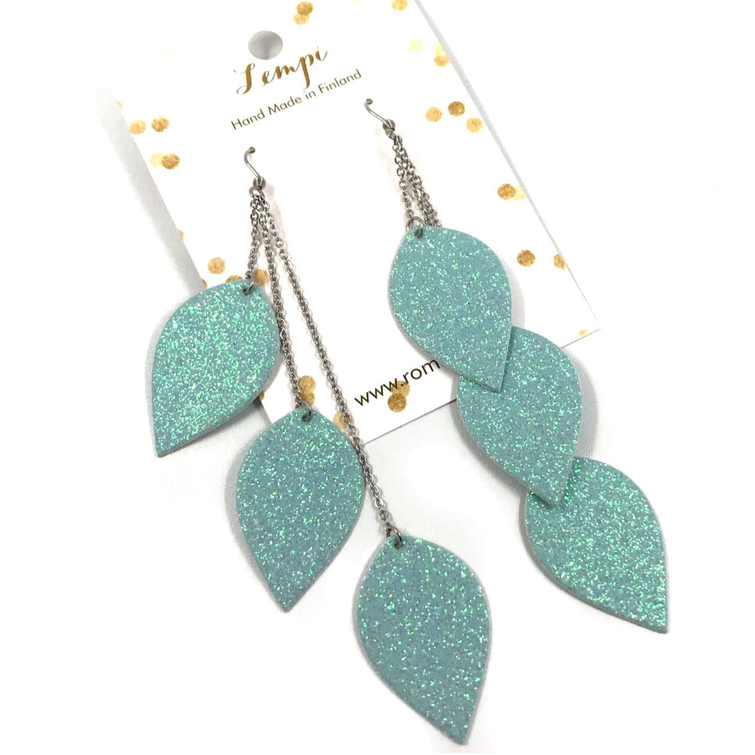 LEMPI earrings, Leaves (mint glitter, three-piece)