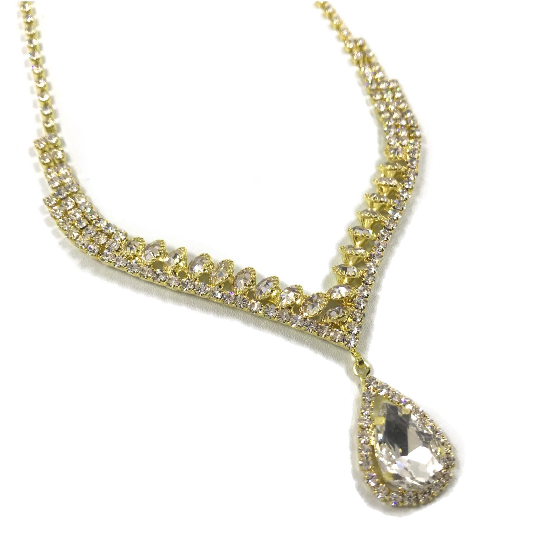 Strass necklace, Beautiful Teardrop Necklace in Gold