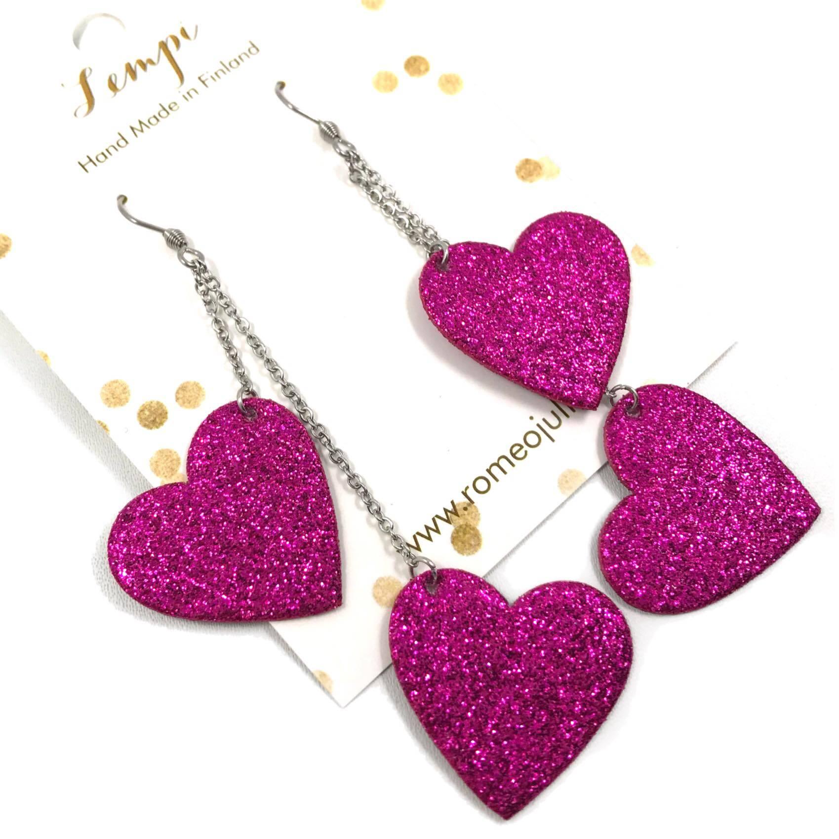 LEMPI earrings, Lempi (2 pieces, fuchsia glitter)