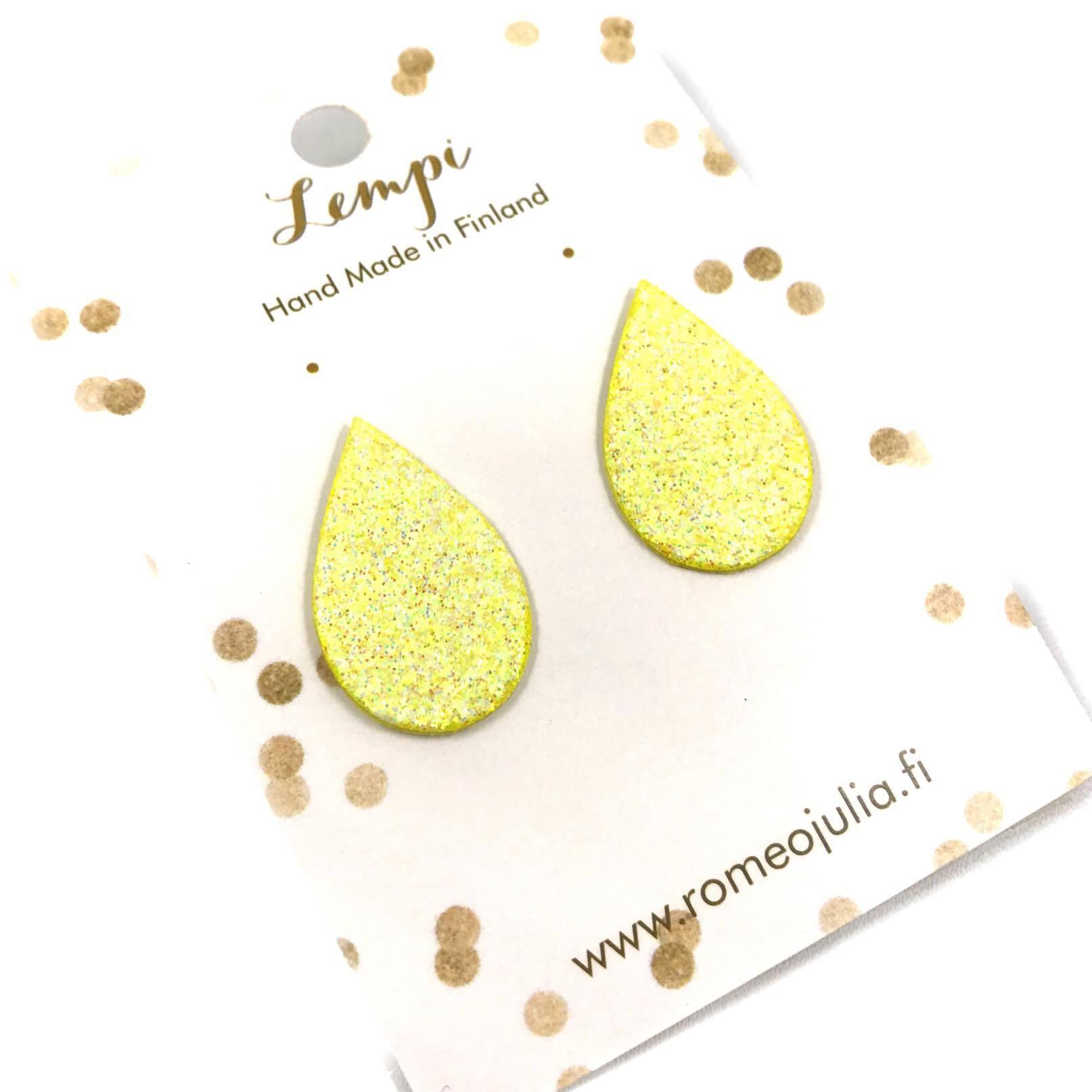 LEMPI earrings, Pisara (lemon yellow glitter)