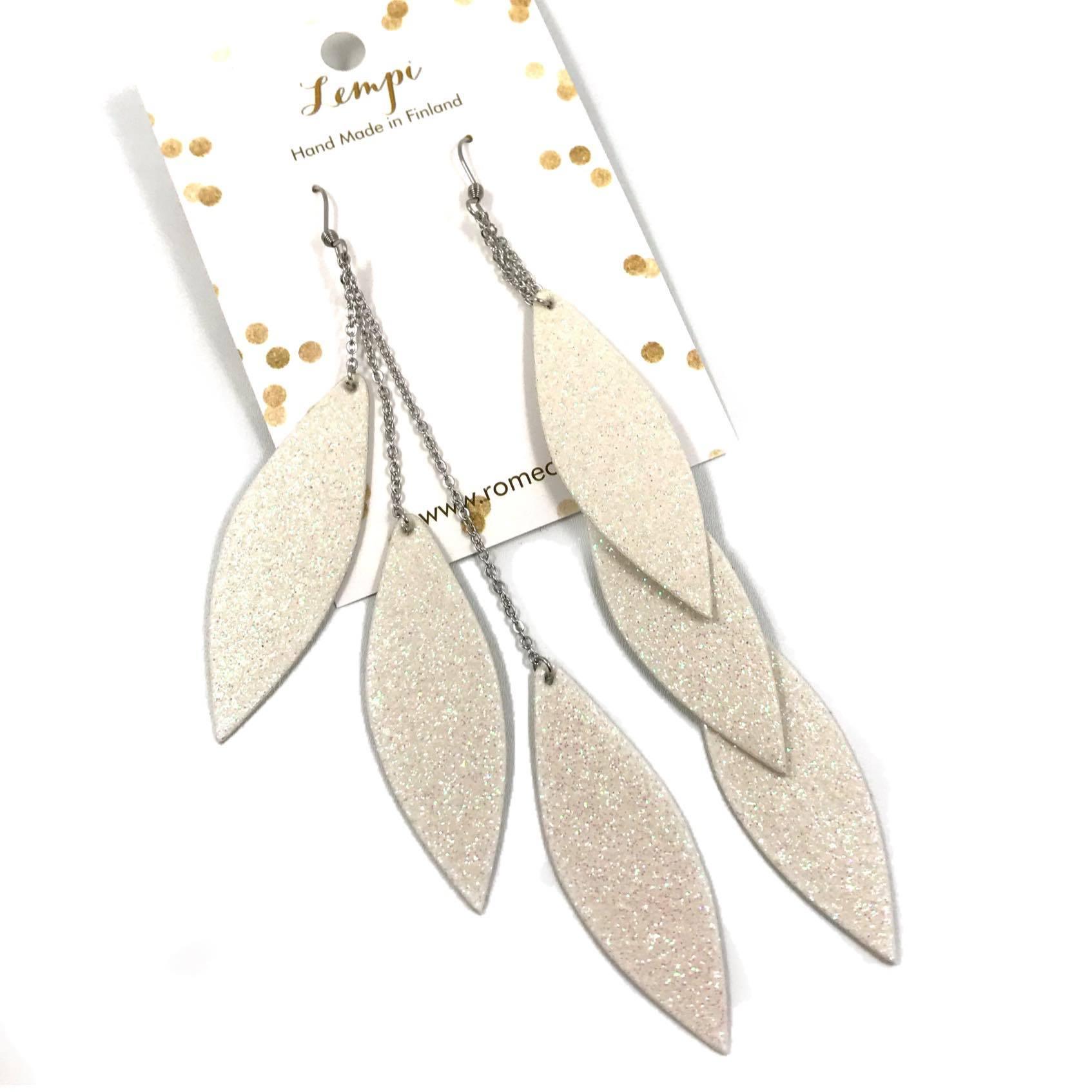 LEMPI earrings, Laura (white glitter, three-piece)