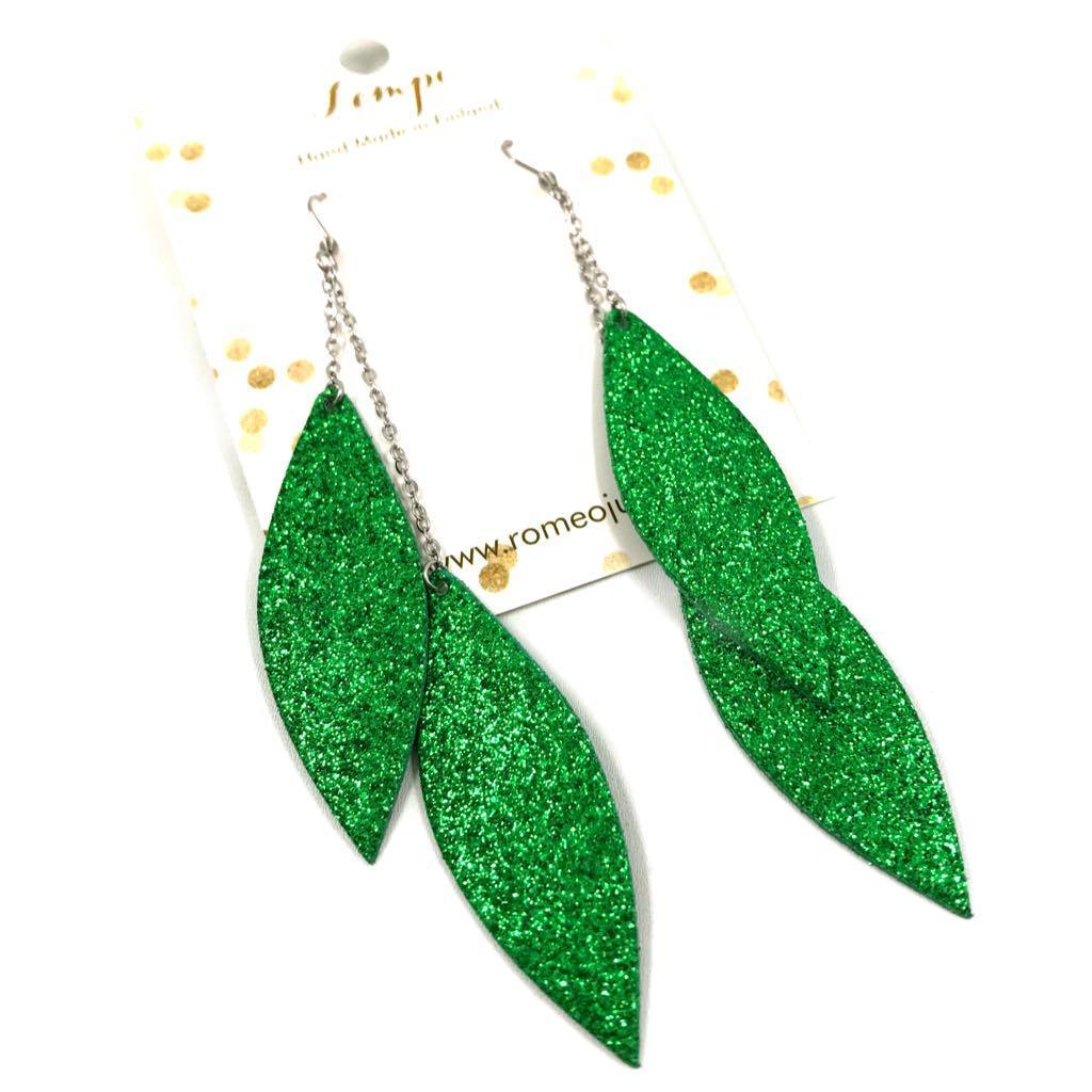 LEMPI earrings, Laura (green glitter, two-piece)