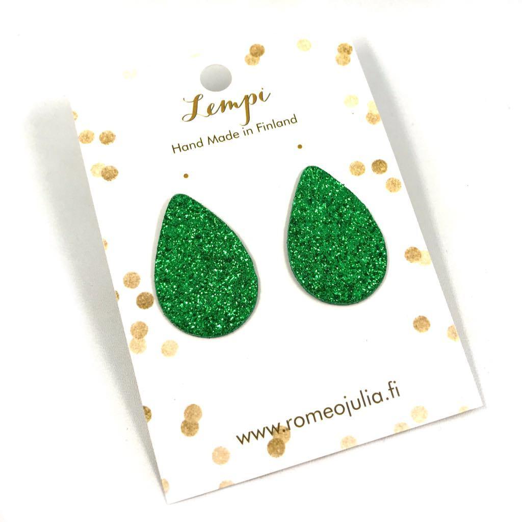 LEMPI earrings, Pisara XL (green glitter)