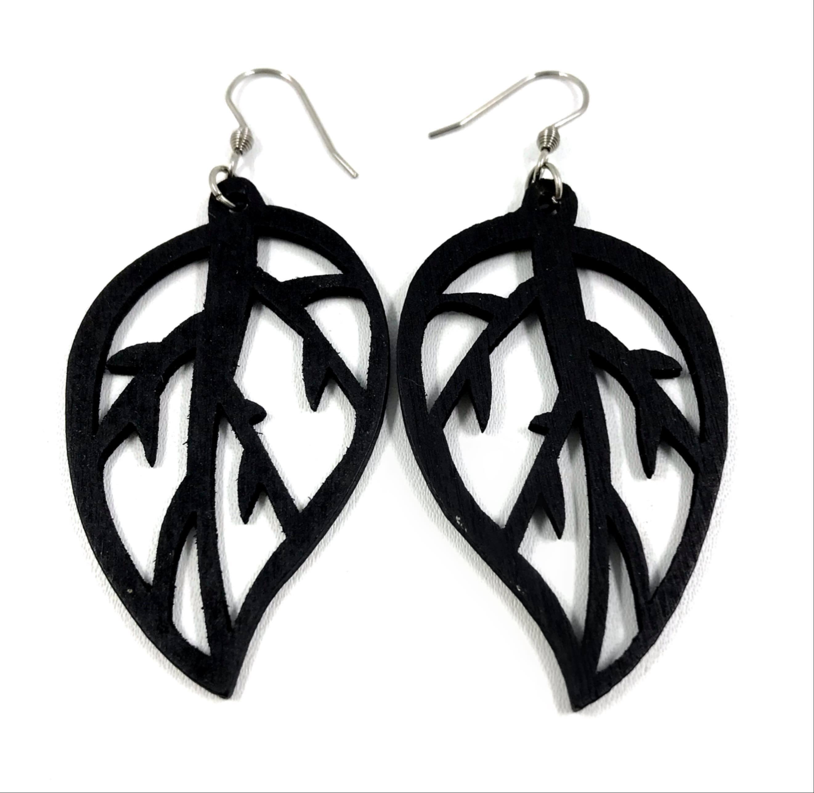 Wooden earrings, Leaf (black, rare version)