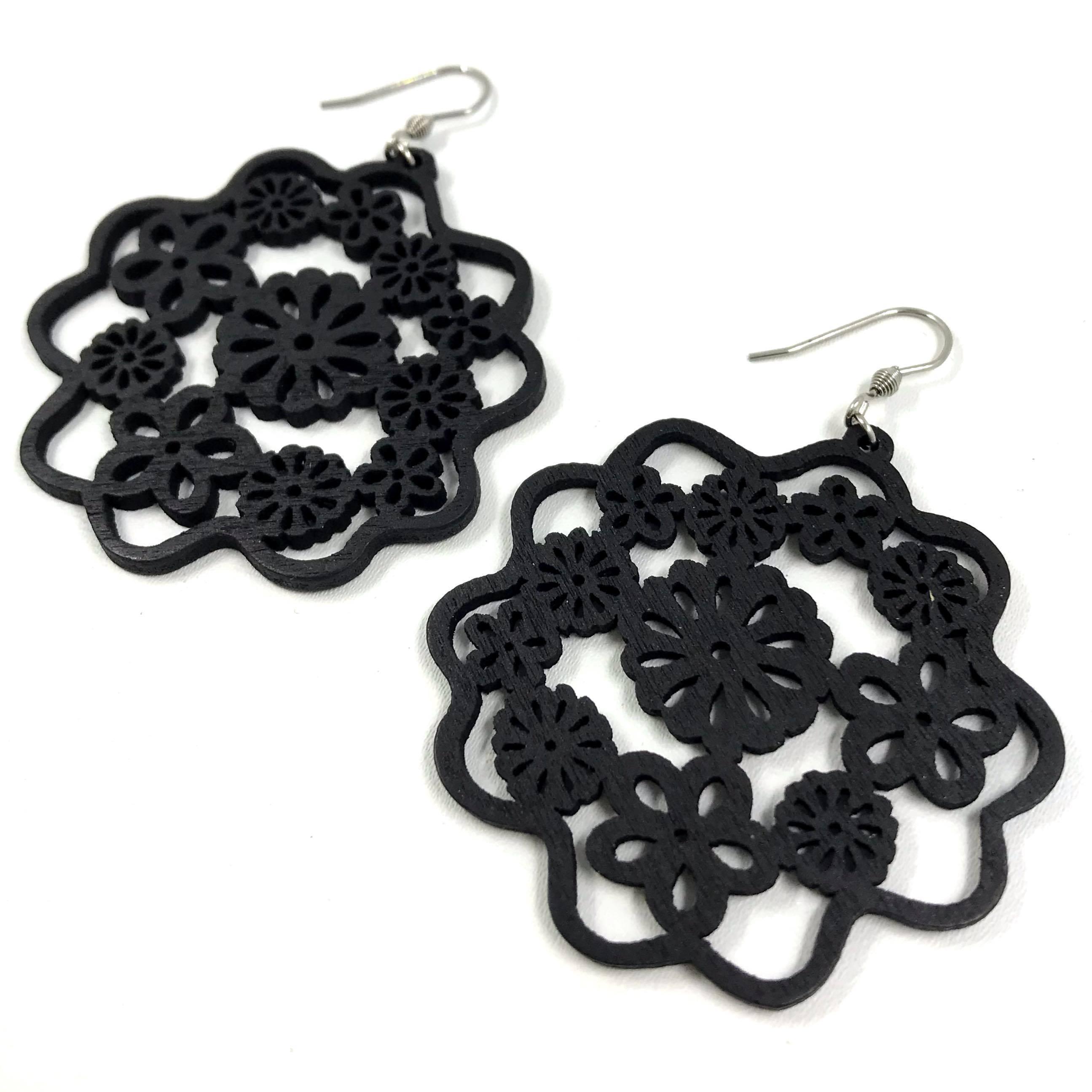 Wooden earrings, Gingerbread (black)