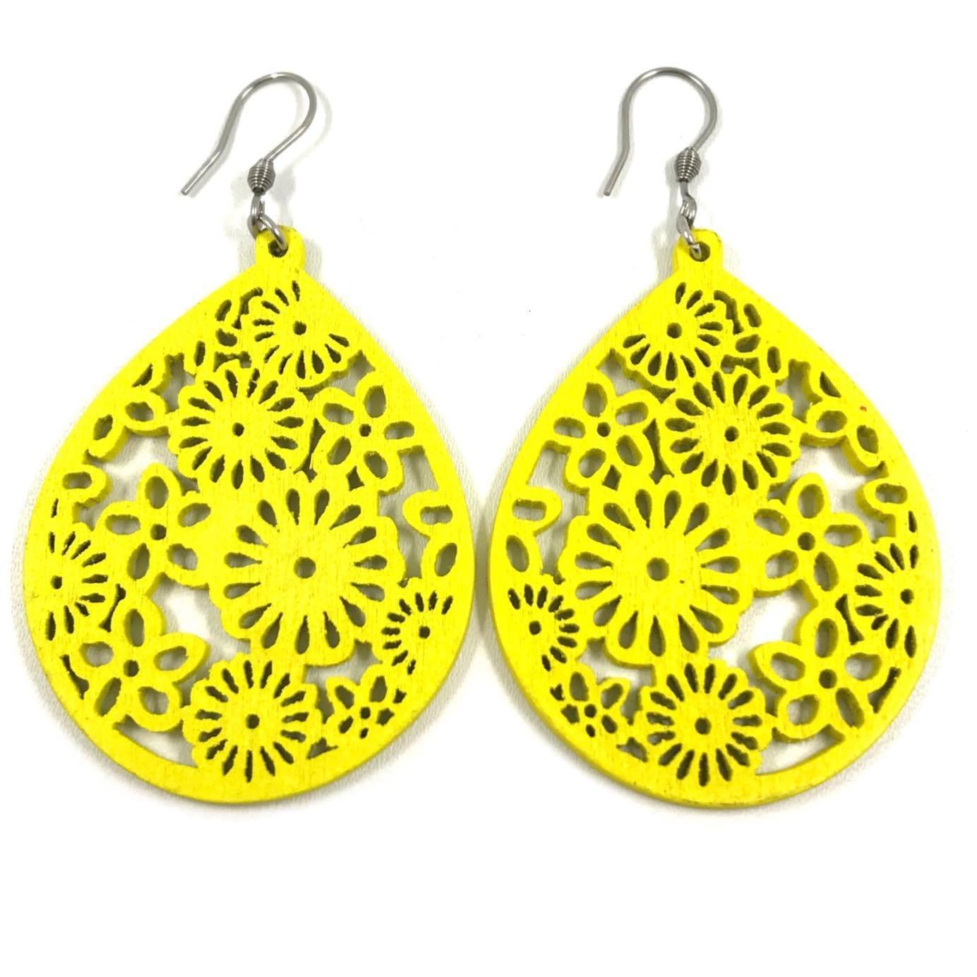 Wooden earrings, Drop (yellow) - yellow wooden earrings