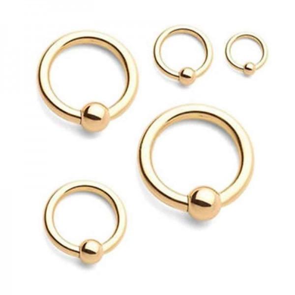 Piercing ring, (titanium goldzircon) 1.6mm/multiple diameters/4mm ball