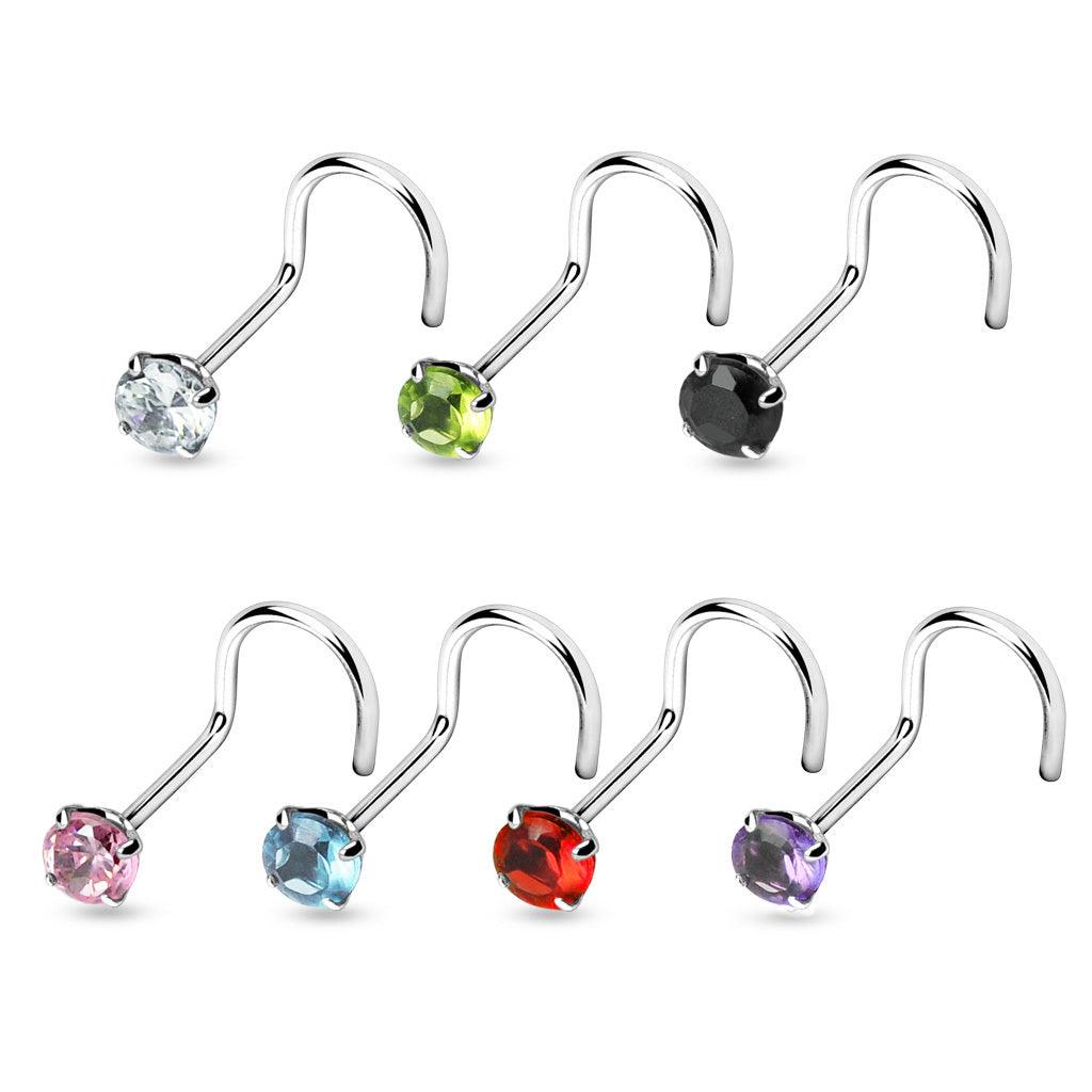 Nose stud, nose stud Sterling Silver with Gem (0.8mm/3mm)