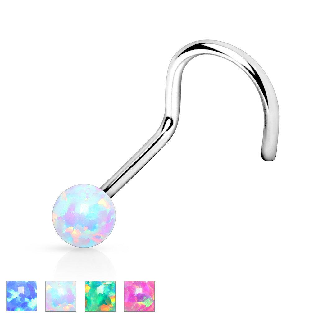 Surgical steel nose ring, Opal Ball 0.8mm / 4 colors to choose from