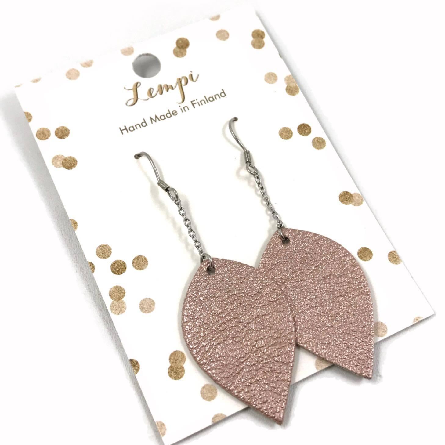 LEMPI earrings, Leaves (rose gold, 1-piece chain)