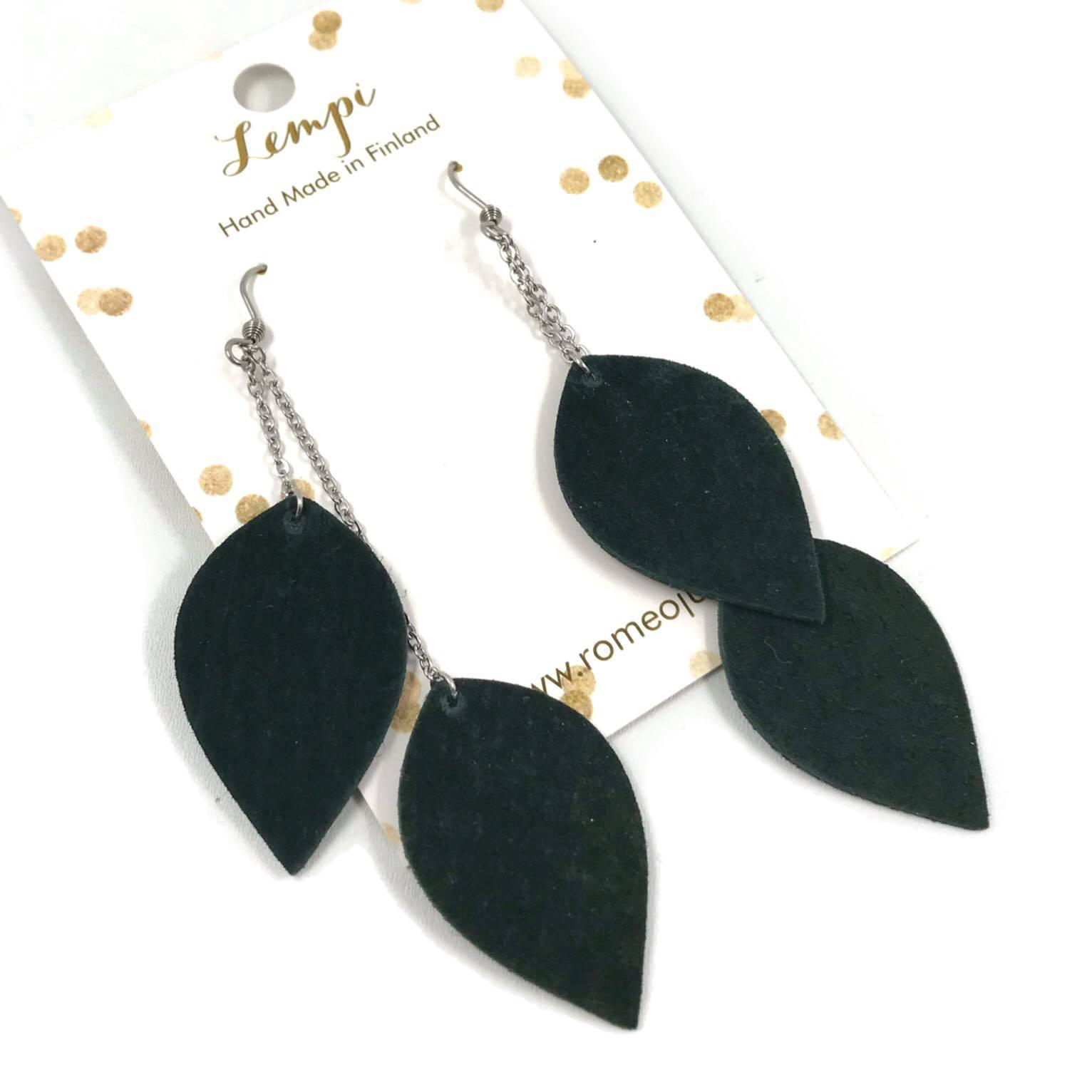 LEMPI earrings, Leaves (green recycled suede, 2 pieces)