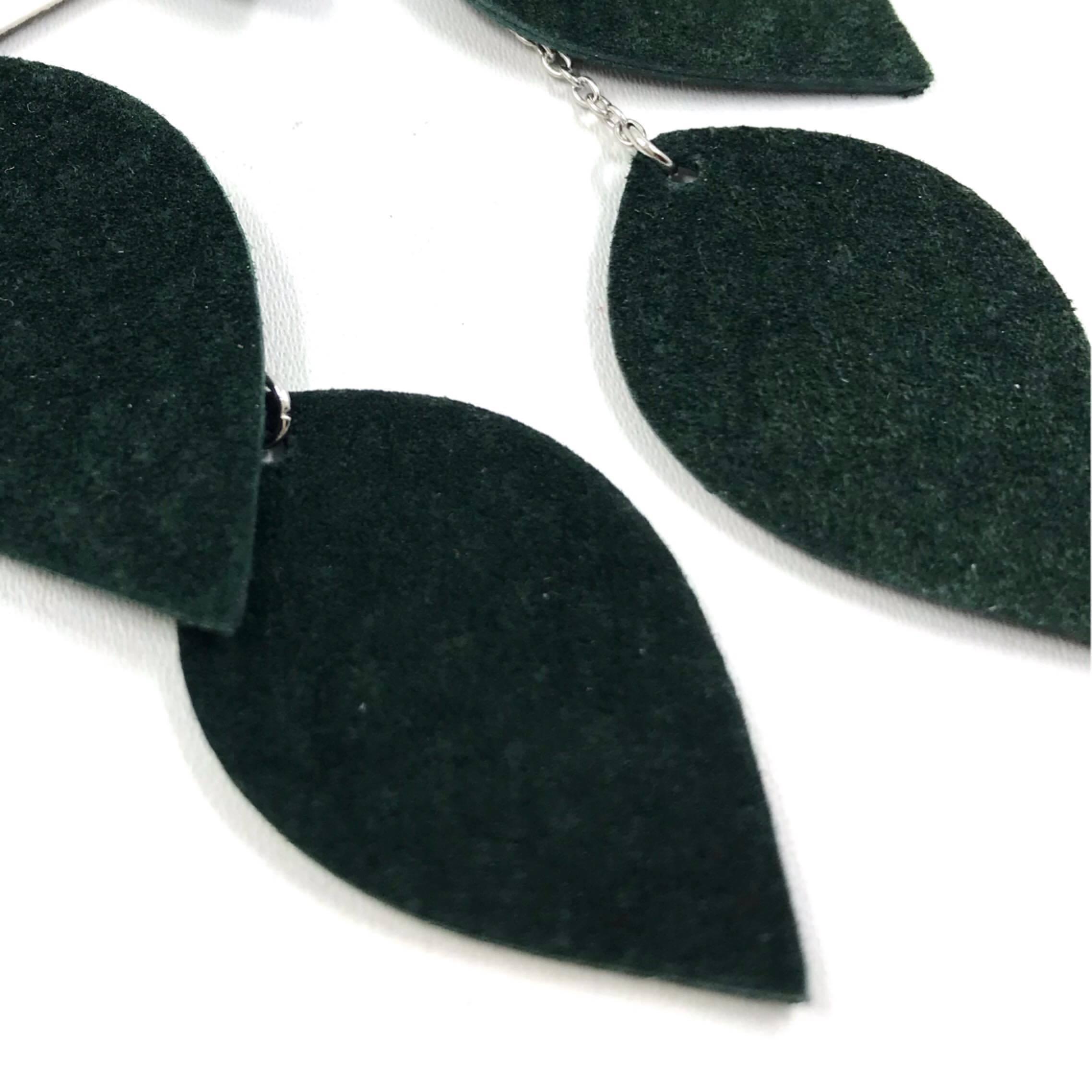 LEMPI earrings, Leaves (green recycled suede, 2 pieces)