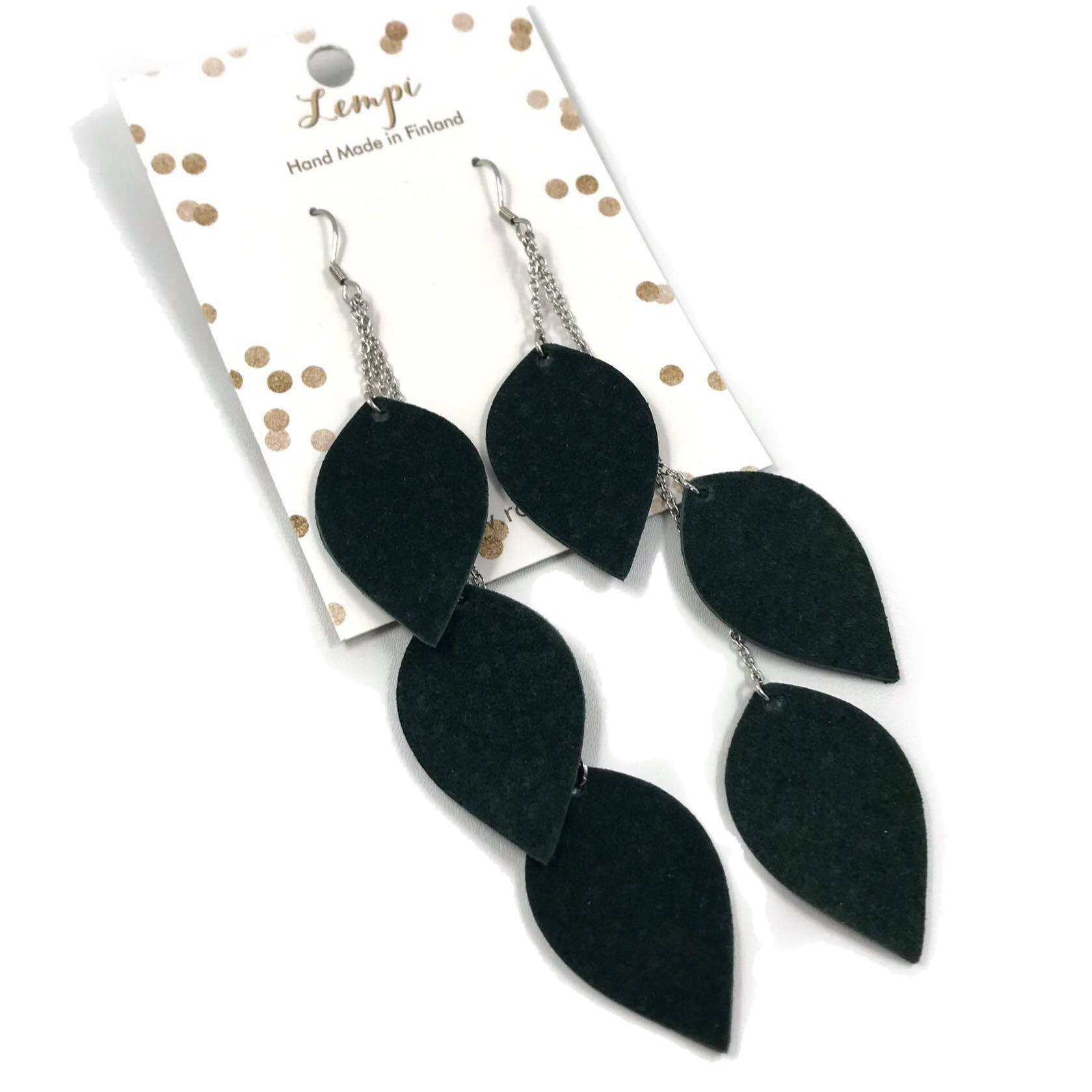 LEMPI earrings, Leaves (green recycled suede, 3 pieces)