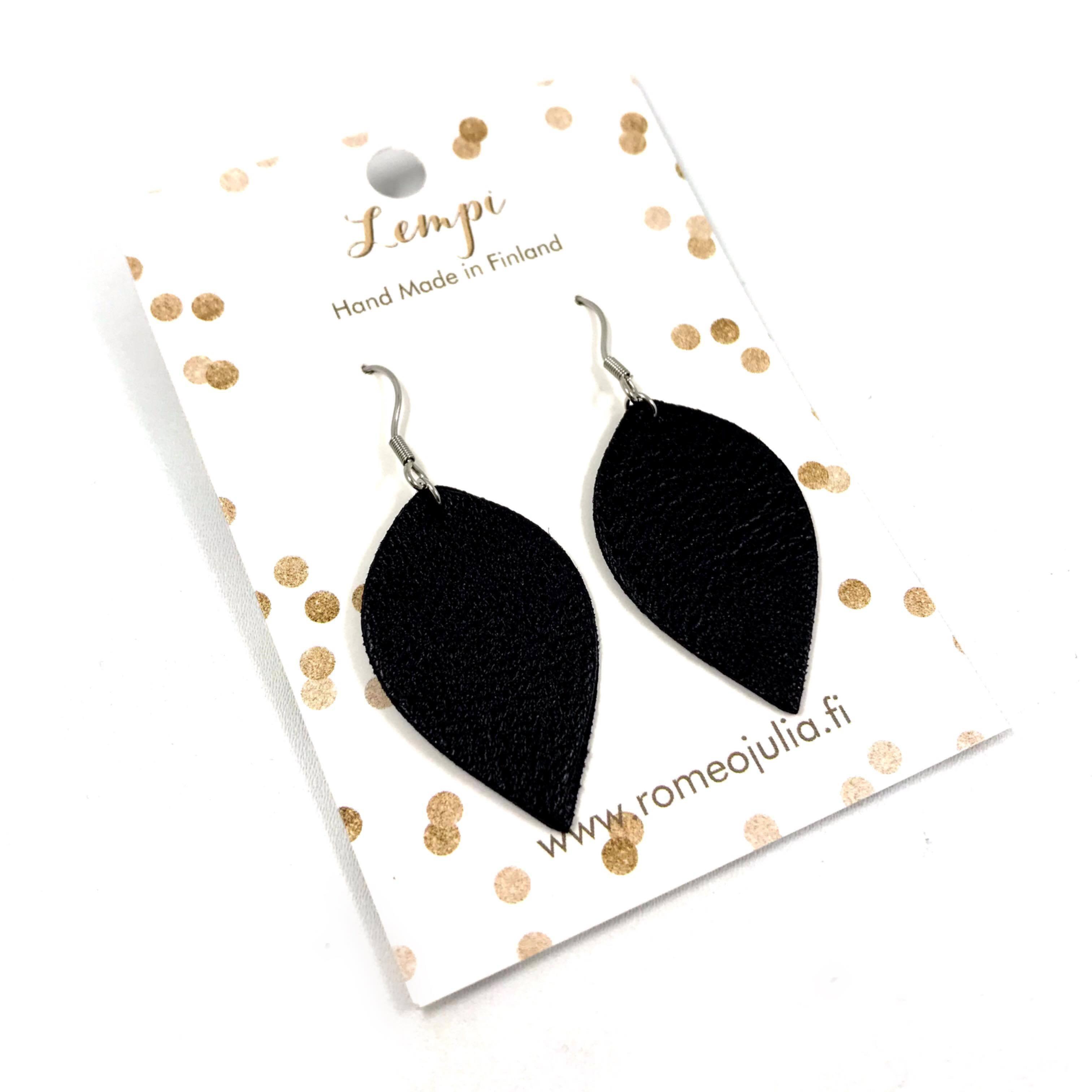 LEMPI earrings, Leaves (black, 1 piece)