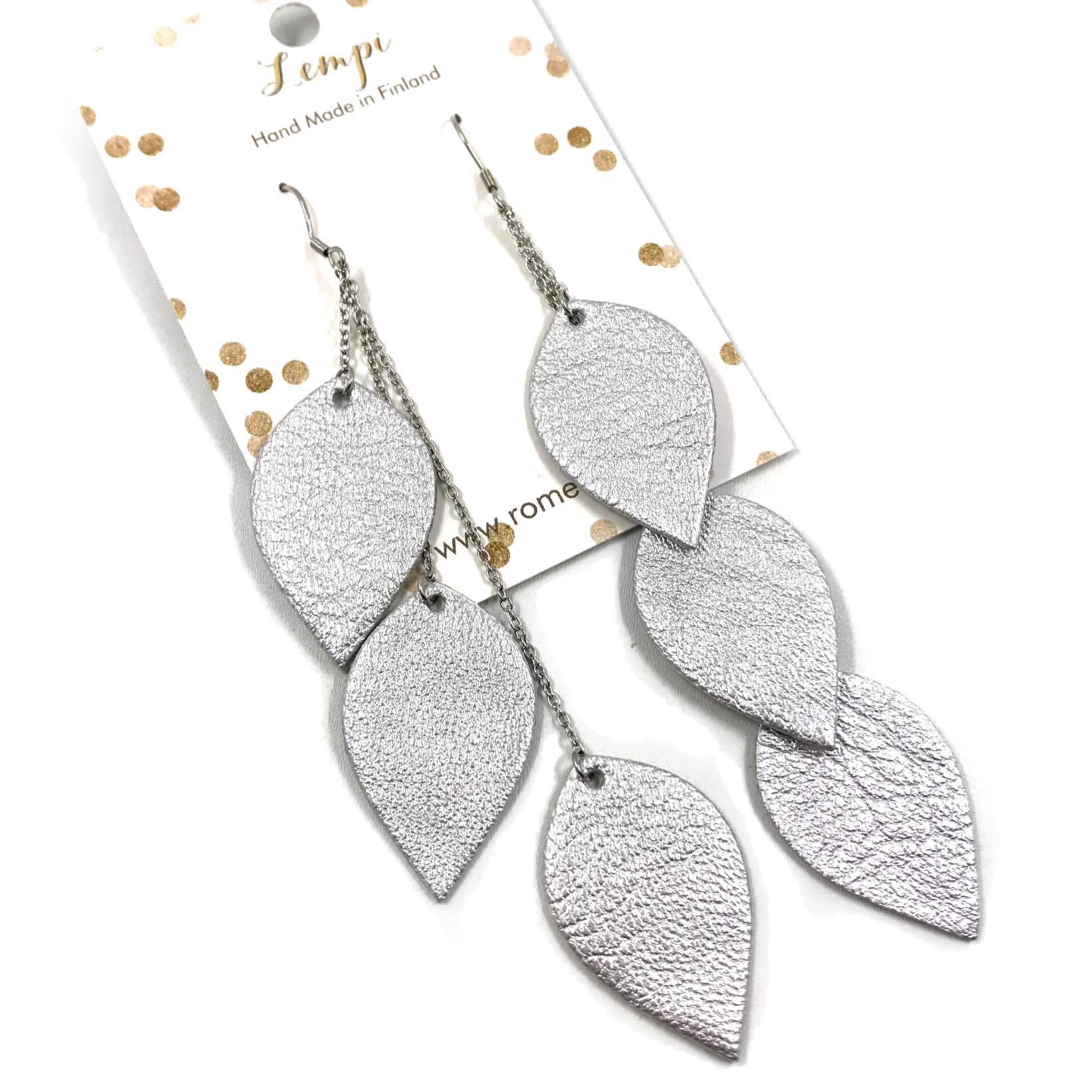 LEMPI earrings, Leaves (silver, 3 pieces)