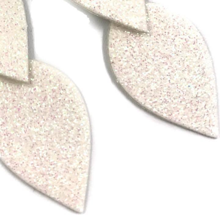 LEMPI earrings, Leaves (white glitter, 3 pieces)